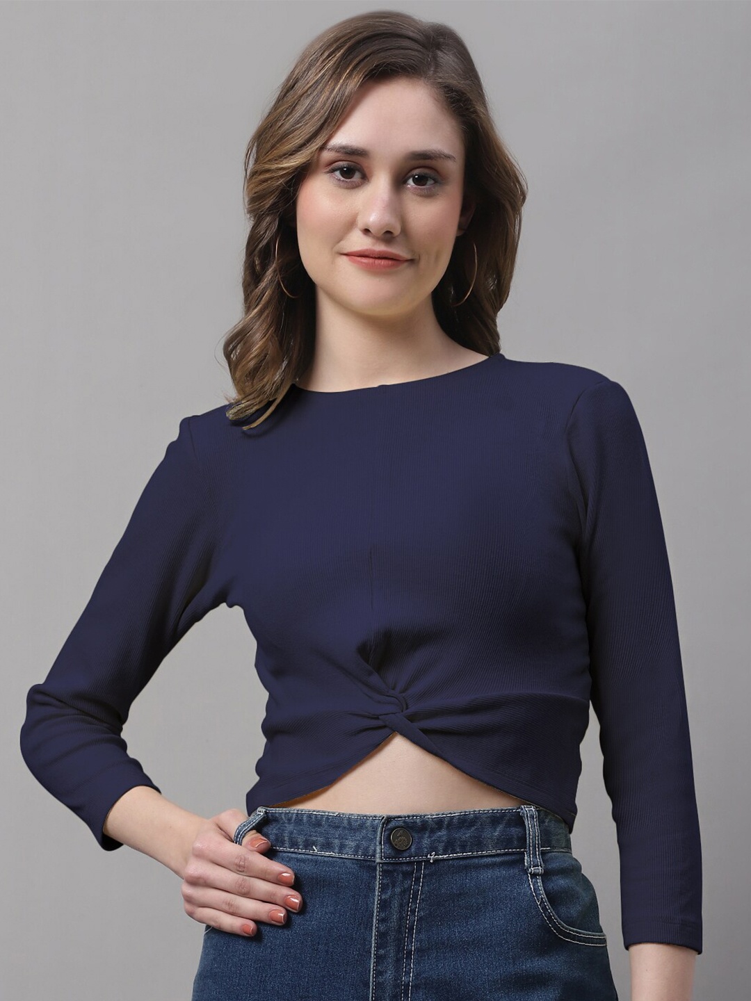 

FBAR Pack Of 2 Cotton Crop Tops, Navy blue