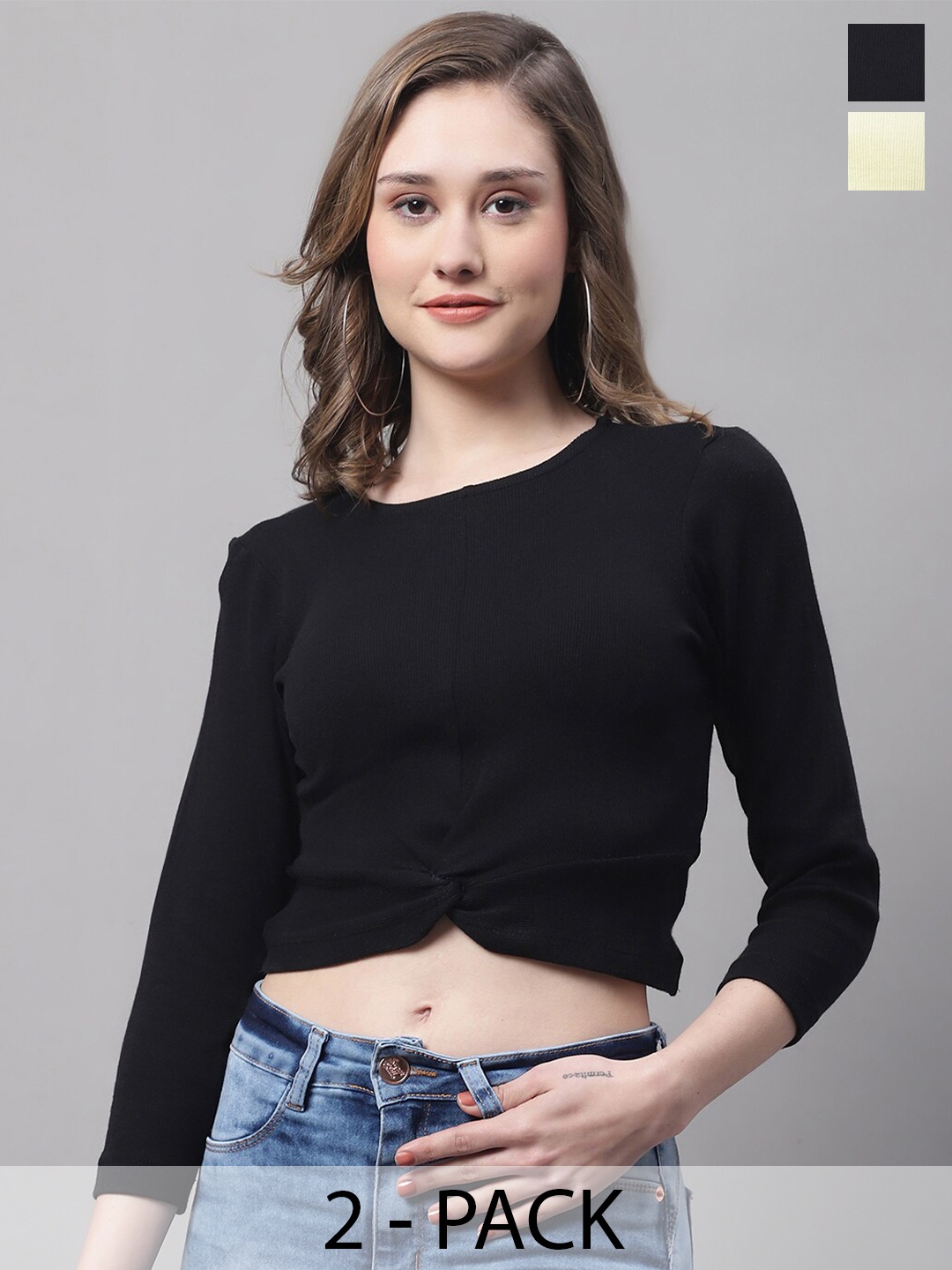 

FBAR Pack Of 2 Cotton Crop Tops, Black