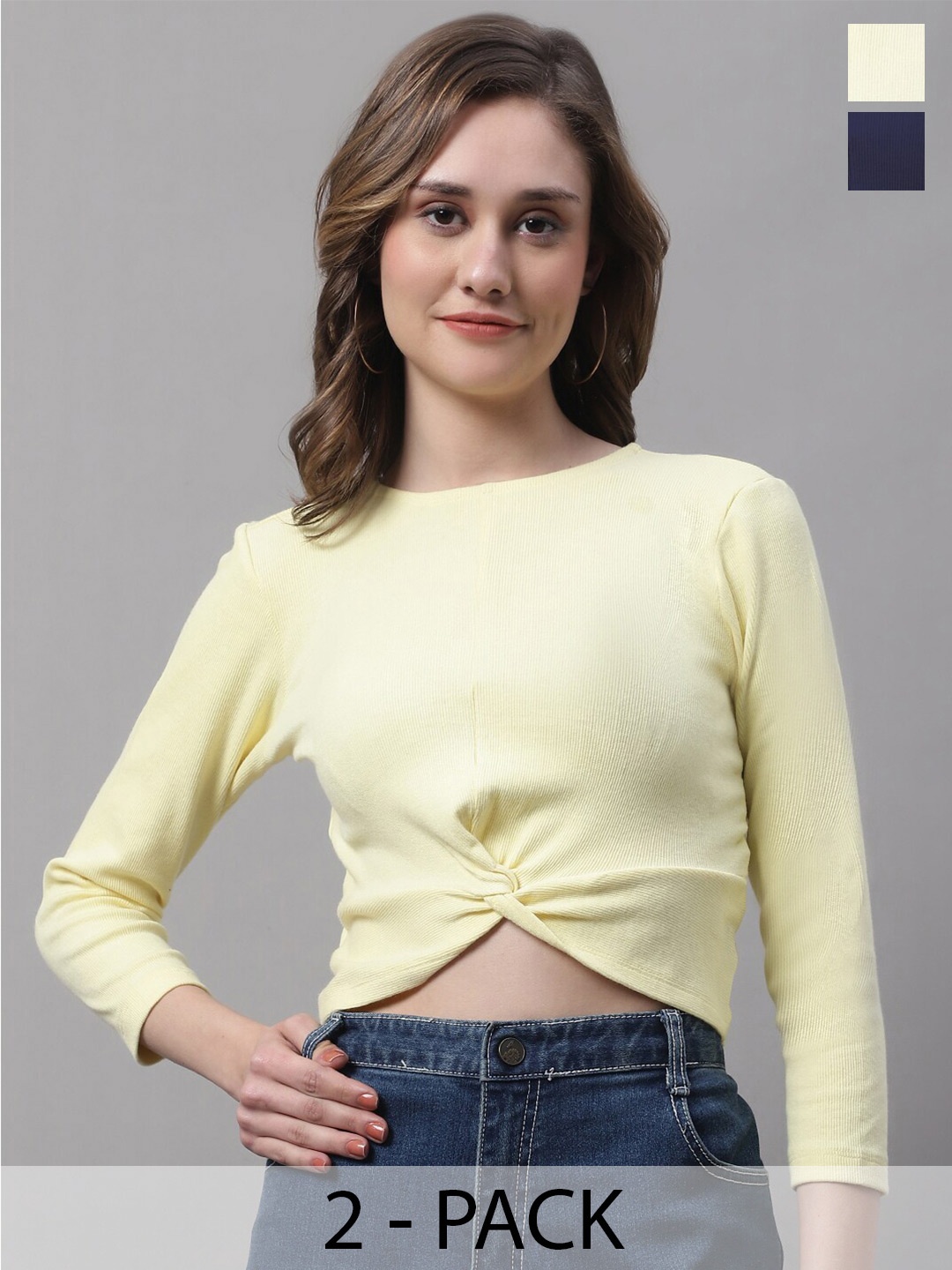 

FBAR Pack Of 2 Cotton Crop Tops, Yellow
