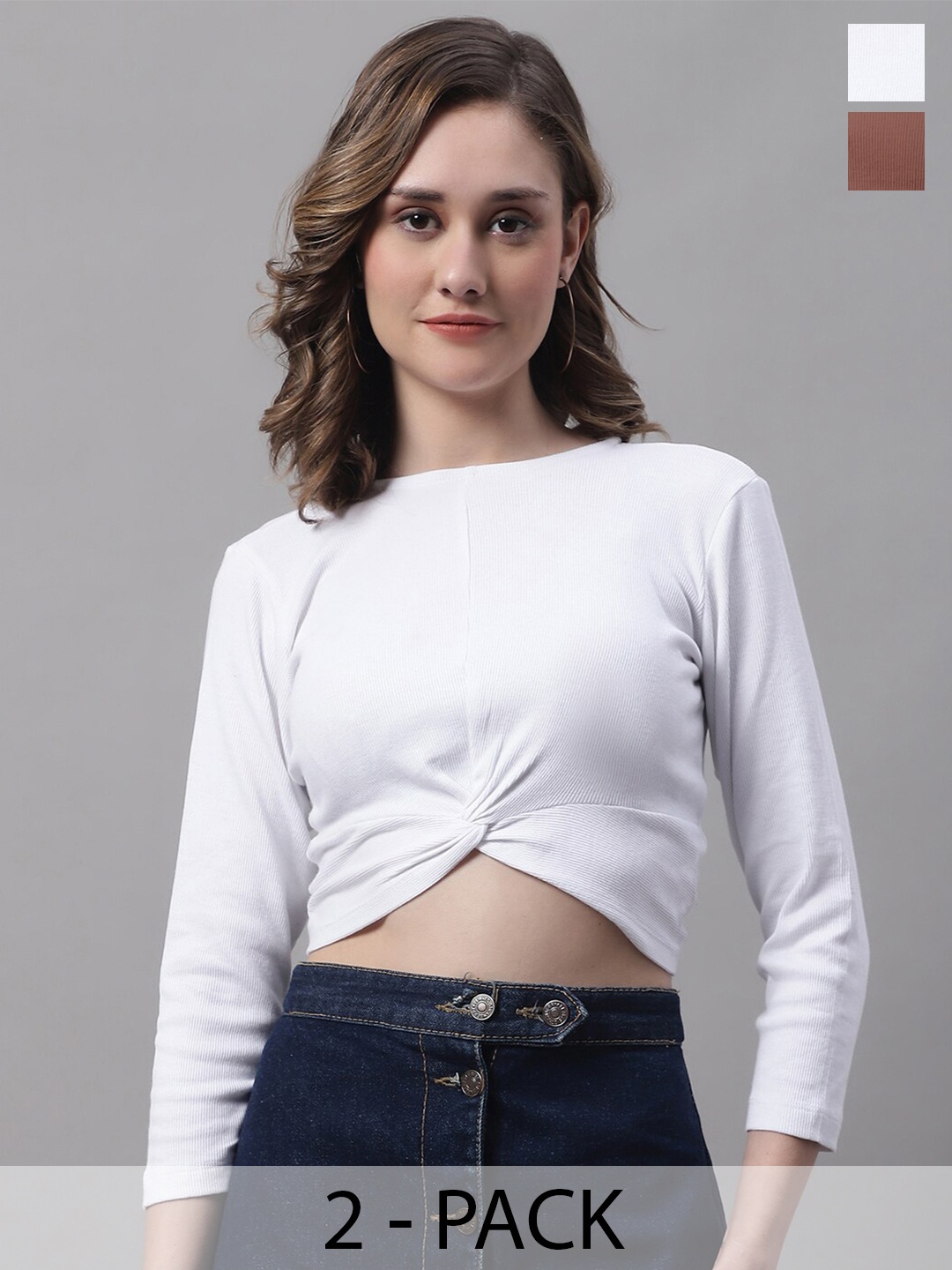 

FBAR Pack Of 2 Cotton Crop Tops, White