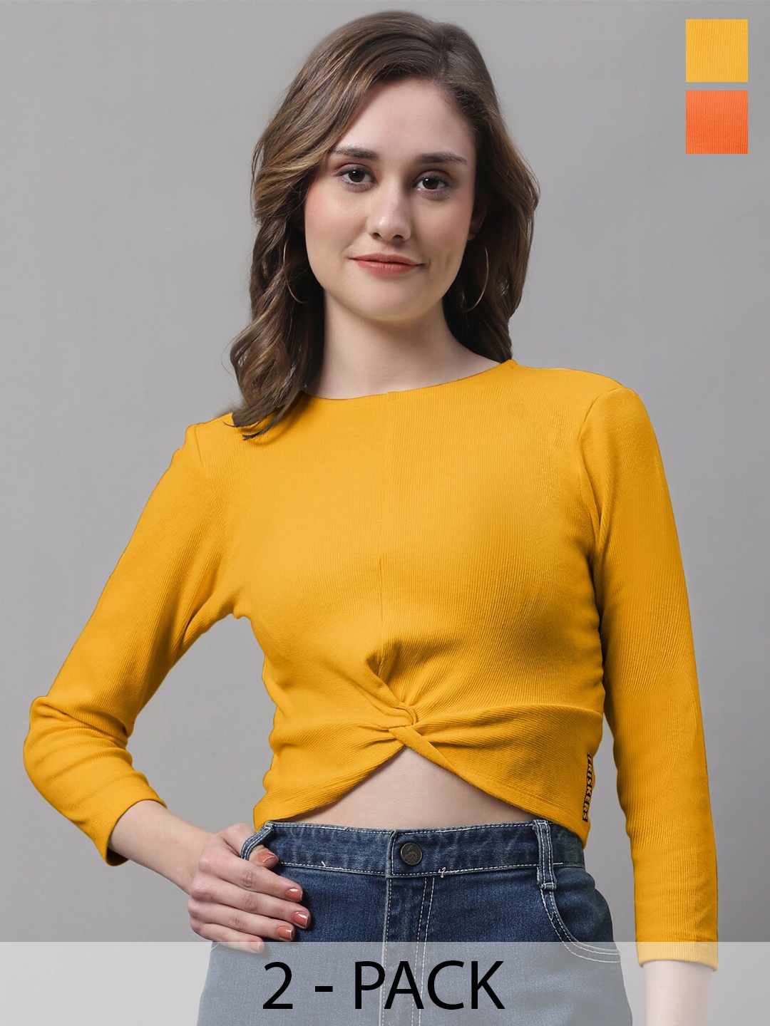 

FBAR Pack Of 2 Cotton Crop Tops, Orange