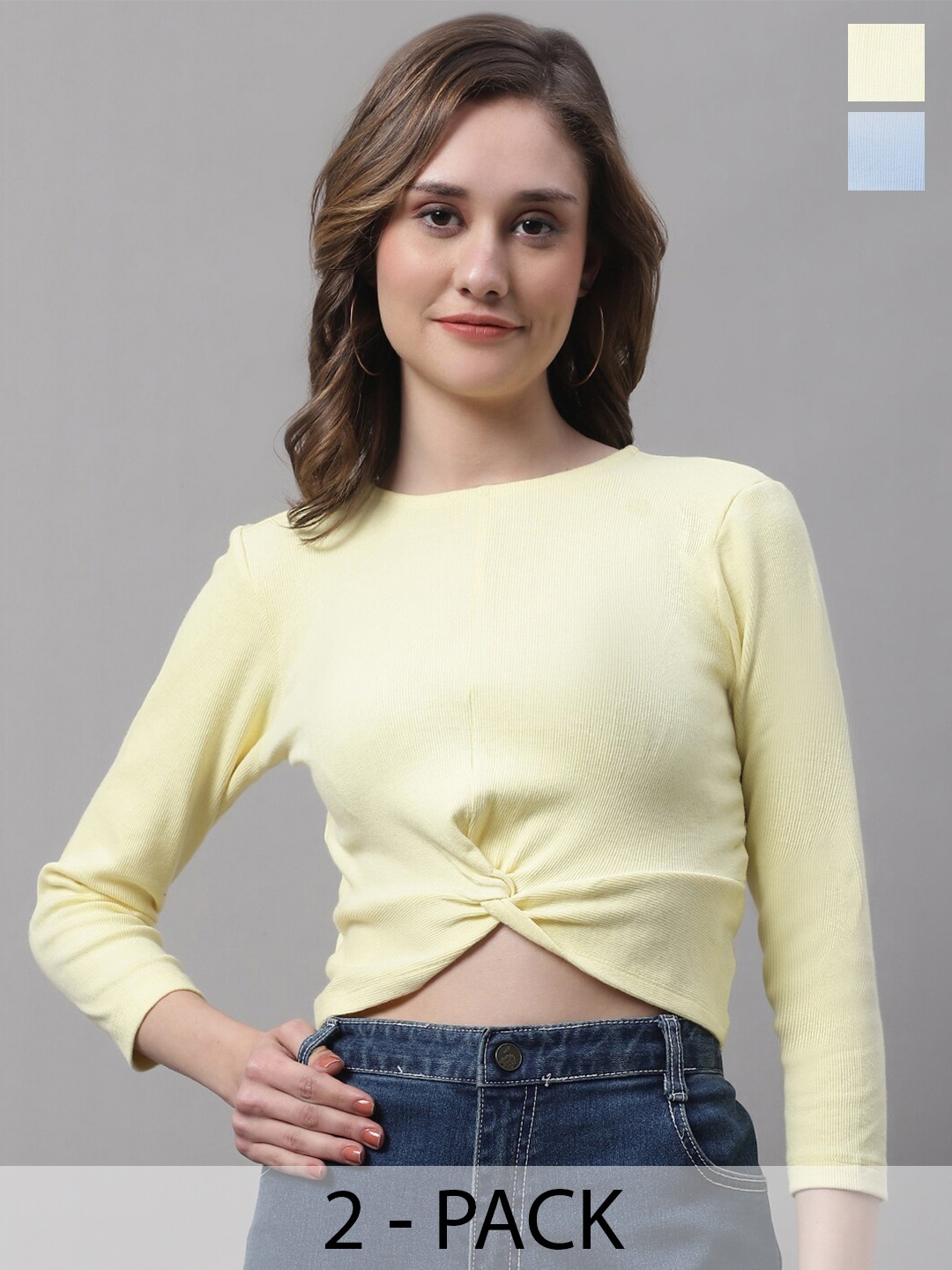 

FBAR Pack Of 2 Cotton Crop Tops, Yellow