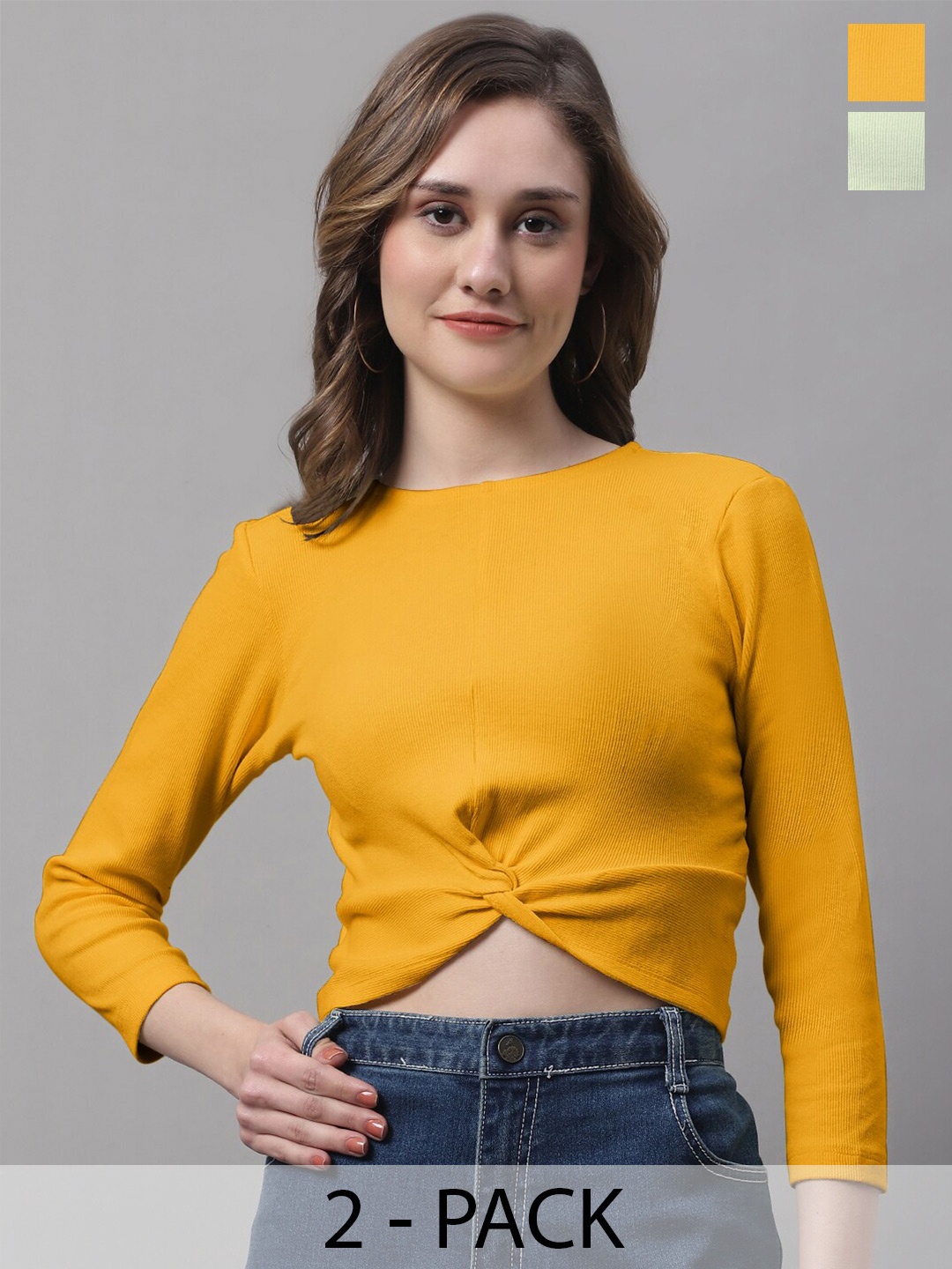 

FBAR Pack Of 2 Cotton Crop Tops, Mustard