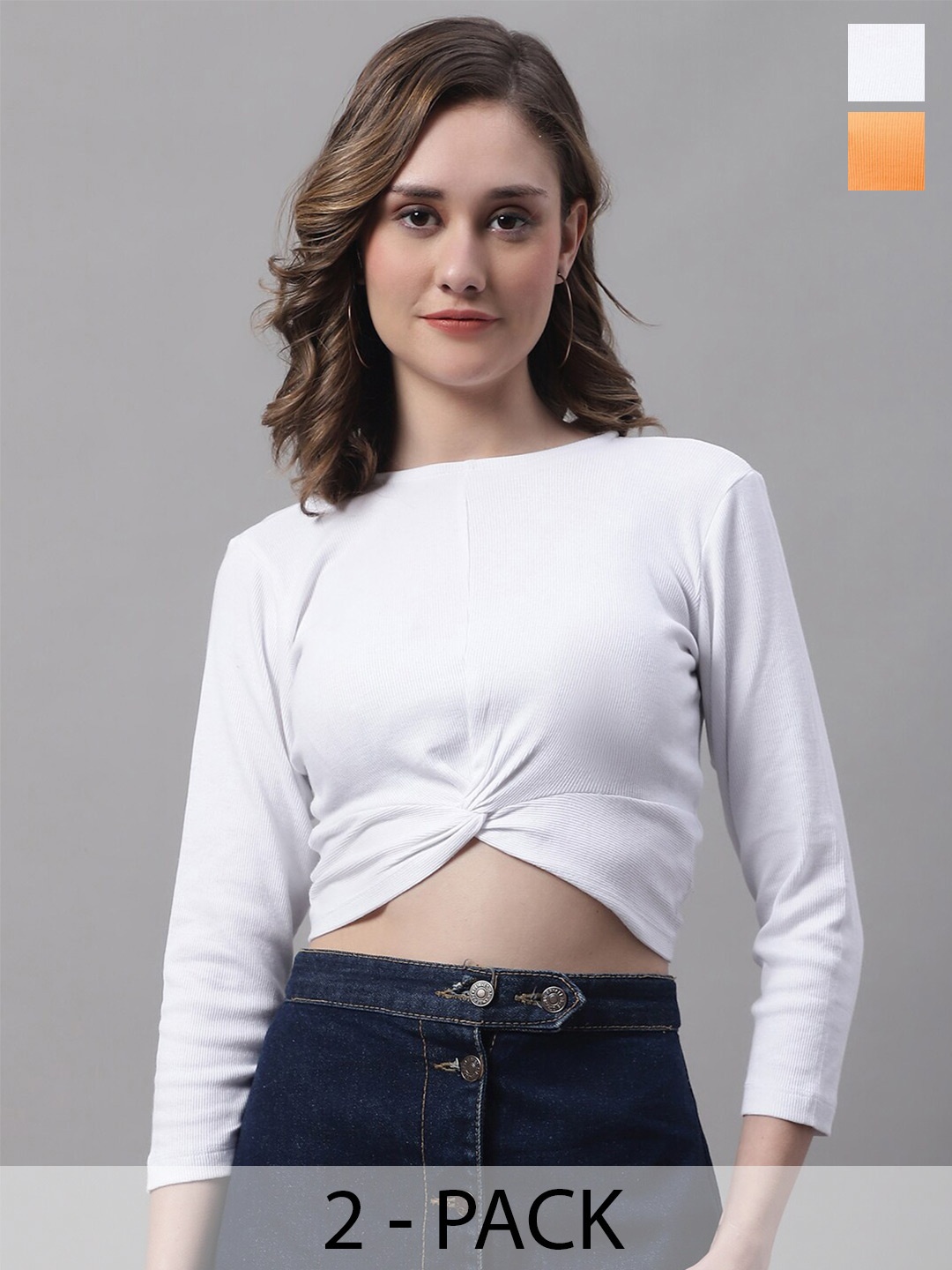 

FBAR Pack Of 2 Cotton Crop Tops, White