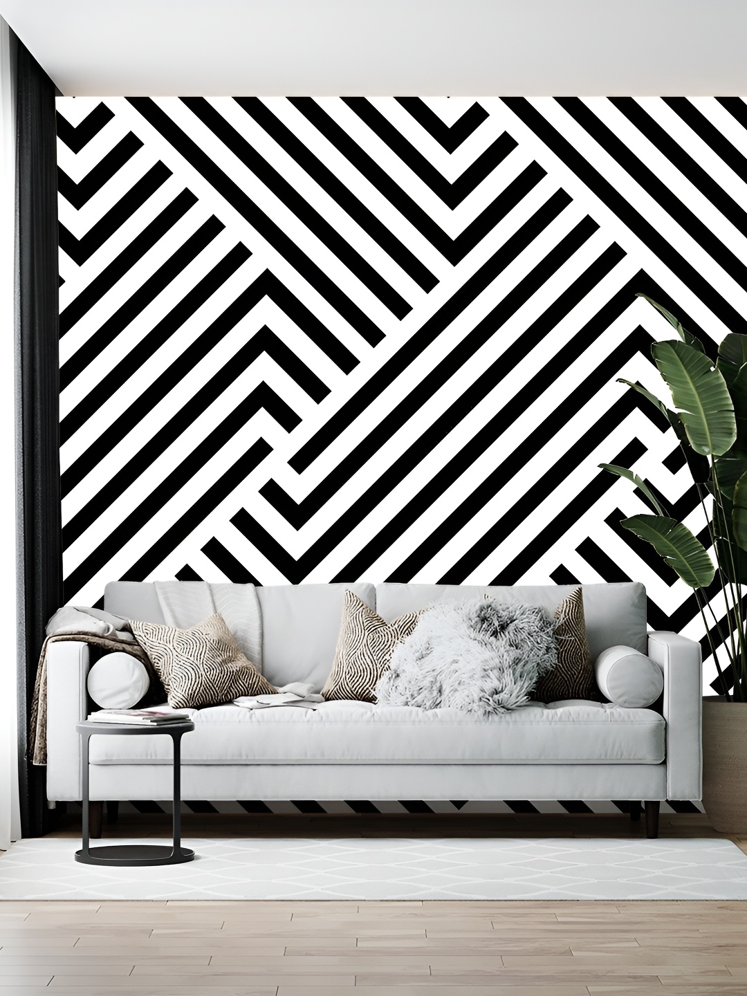 

British Terminal Black & White Abstract Printed Self-Adhesive Wall Paper