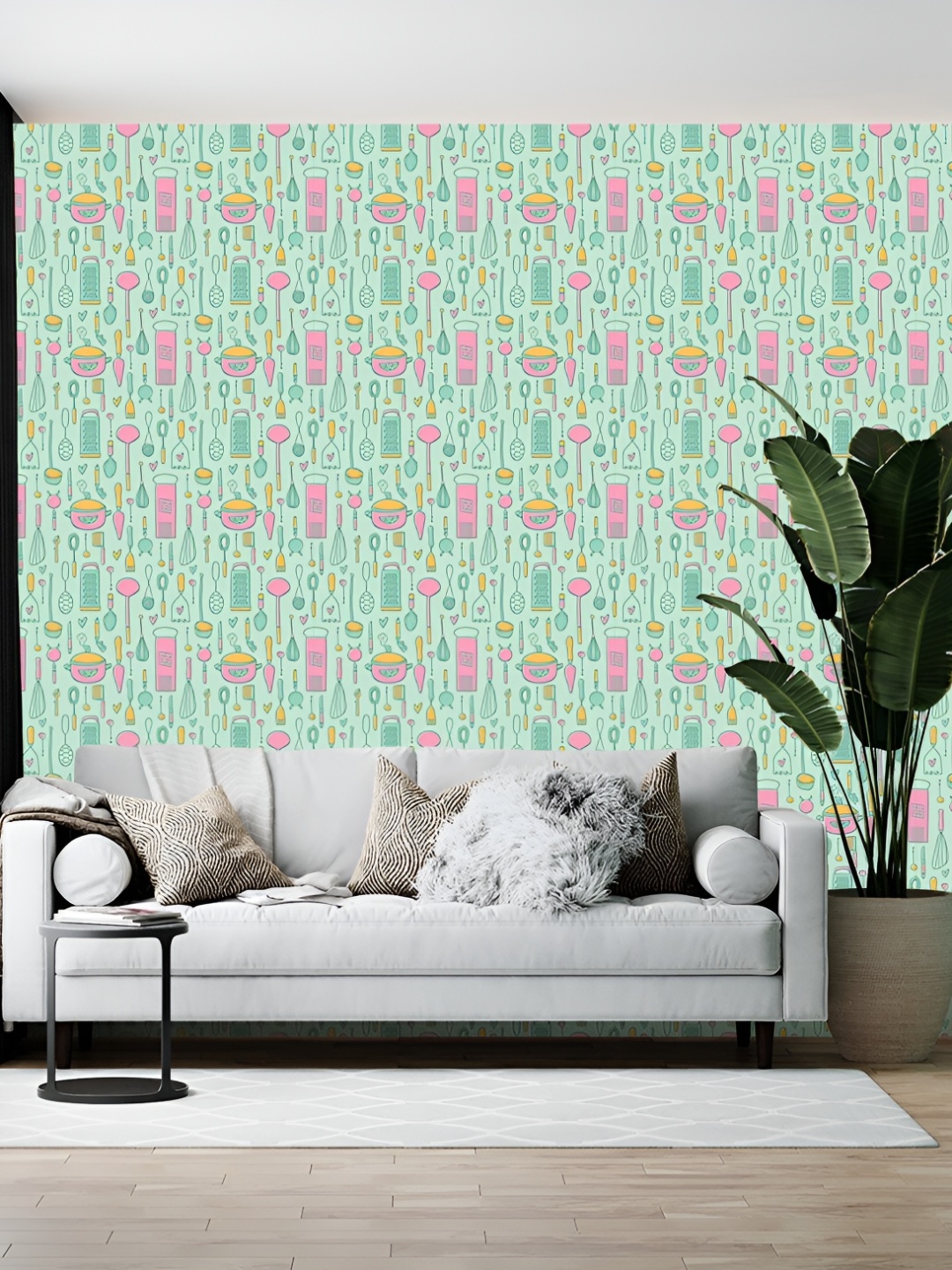 

British Terminal Sea Green & Pink Printed Self-Adhesive Wall Paper