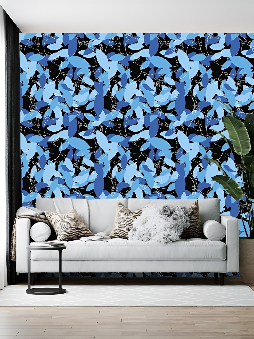 

British Terminal Blue & Black Floral Printed Self-Adhesive Wall Paper