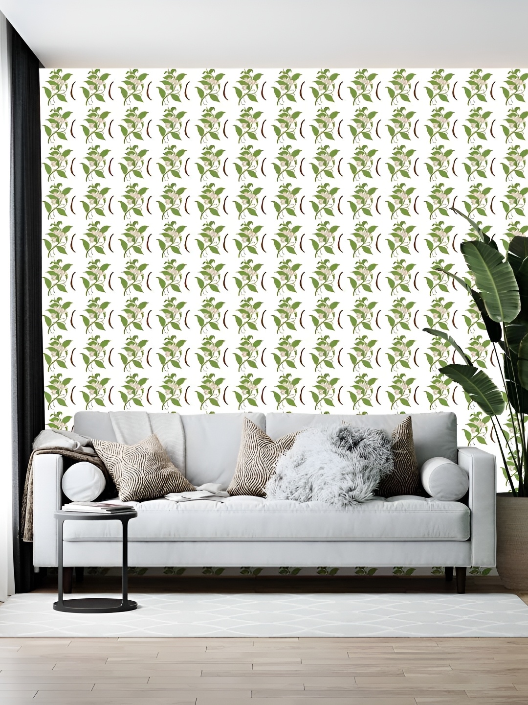 

British Terminal White & Green Floral Printed Self-Adhesive Wall Paper