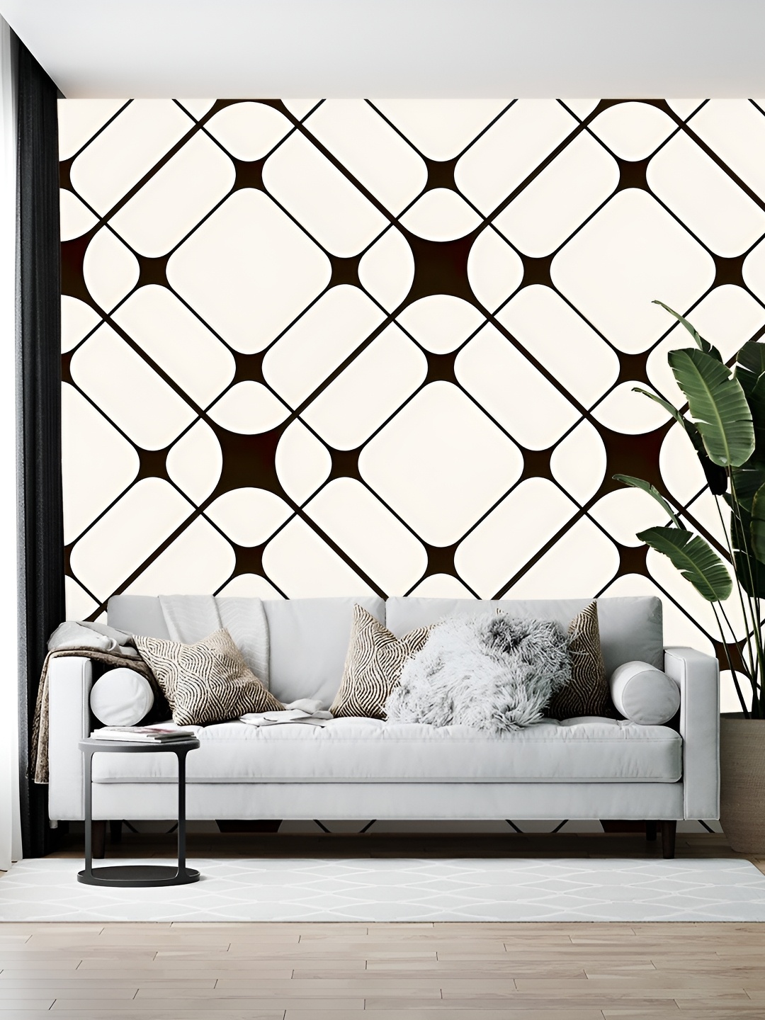 

British Terminal White & Black Geometric Printed Self-Adhesive Wall Paper