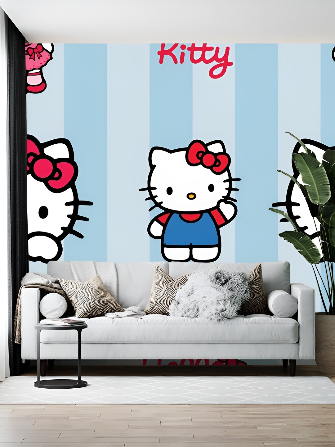 

British Terminal Blue & White Cartoon Characters Printed Self-Adhesive Wall Paper