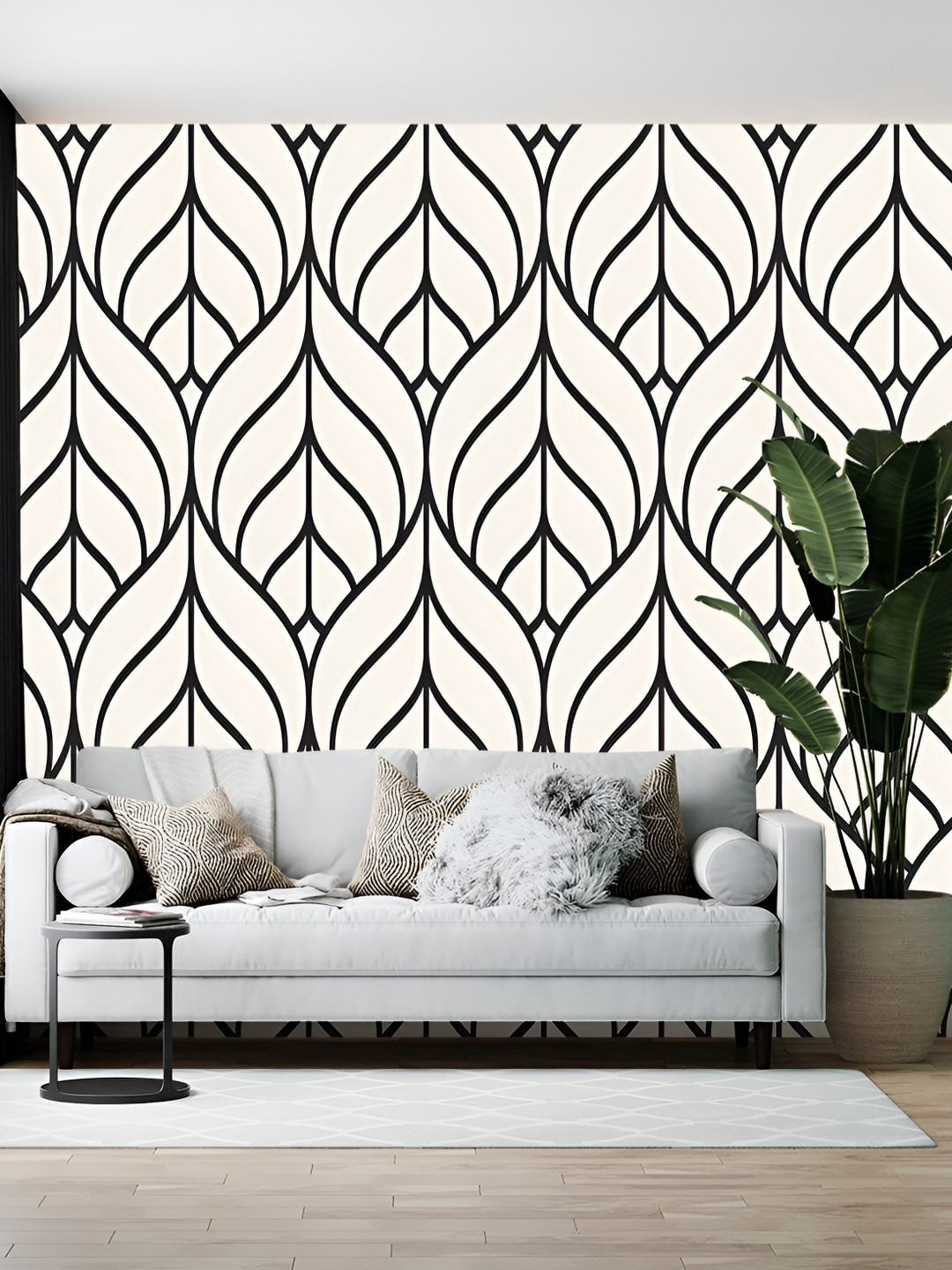 

British Terminal White & Black Abstract Printed Self-Adhesive Wall Paper
