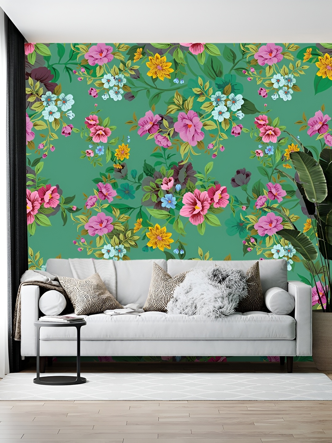 

British Terminal Green & Pink Floral Printed Self-Adhesive Wallpaper