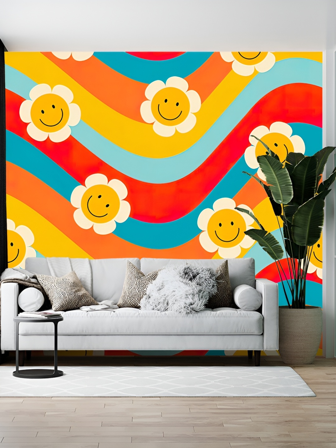 

British Terminal Yellow & Blue Abstract Printed Self Adhesive Wall Sticker