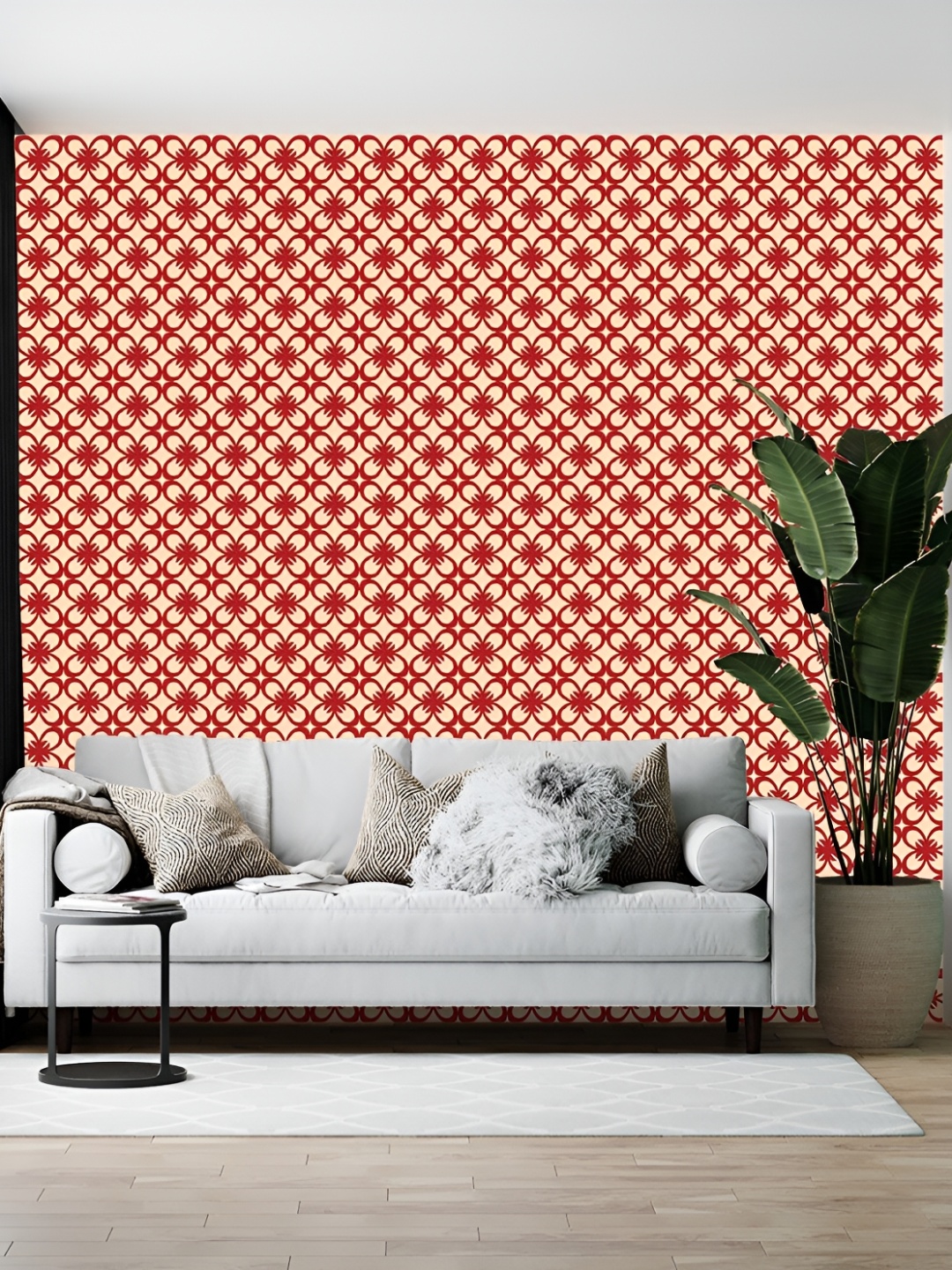 

British Terminal Cream Colored & Red Printed Self-Adhesive Wall Paper