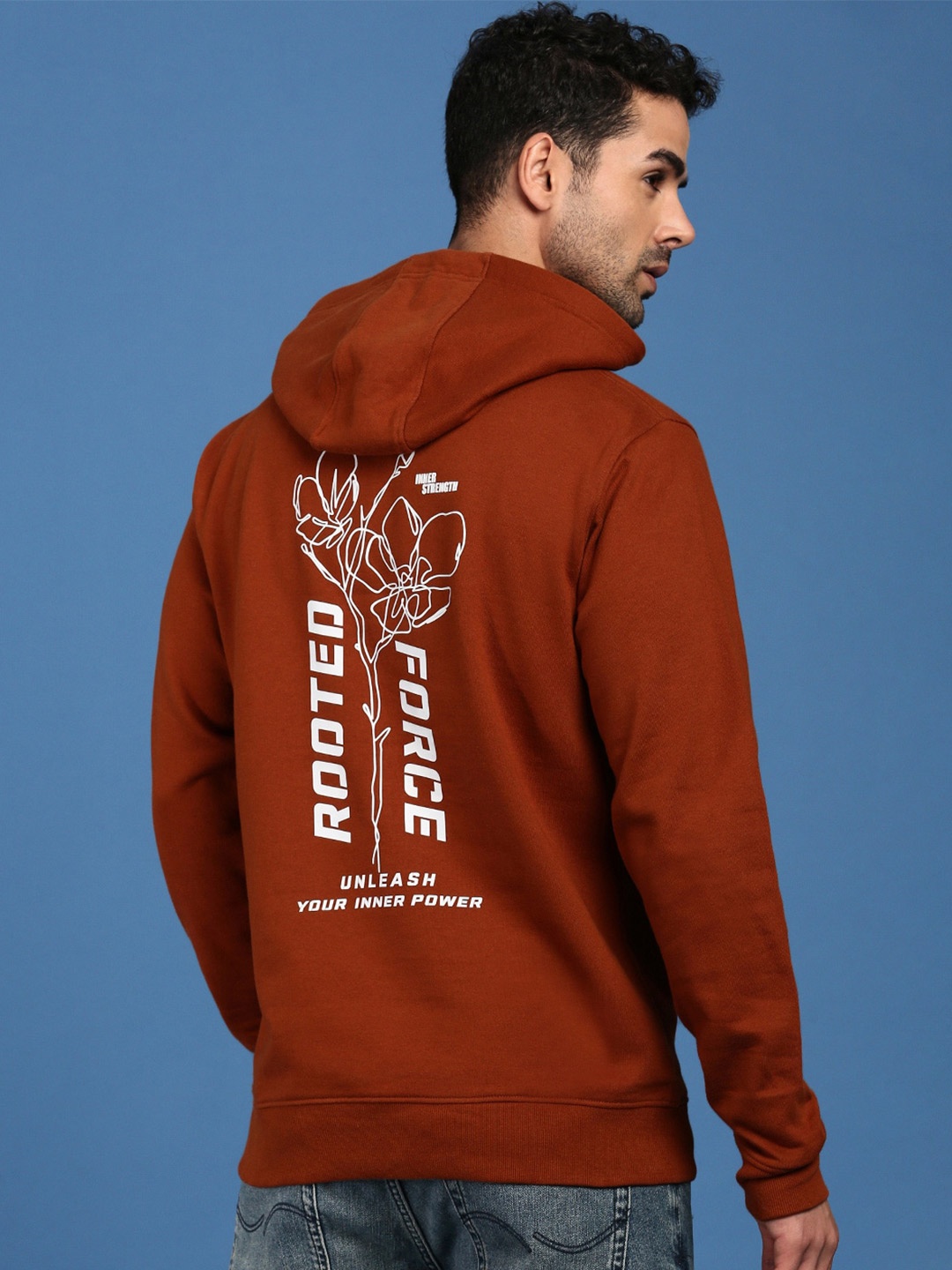 

Mast & Harbour Rust Graphic Printed Hooded Cotton Sweatshirt