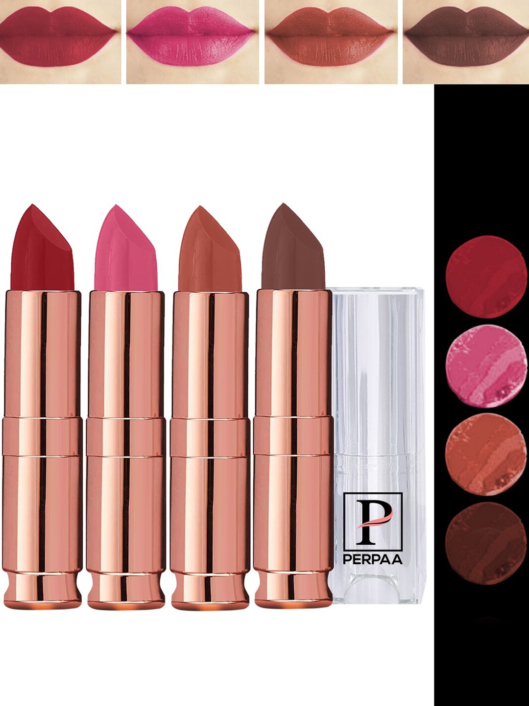 

PERPAA Antique Set Of 4 Velvet Matte Lipsticks - 3.5g Each - Pink-Nude-Brown-Rose Red