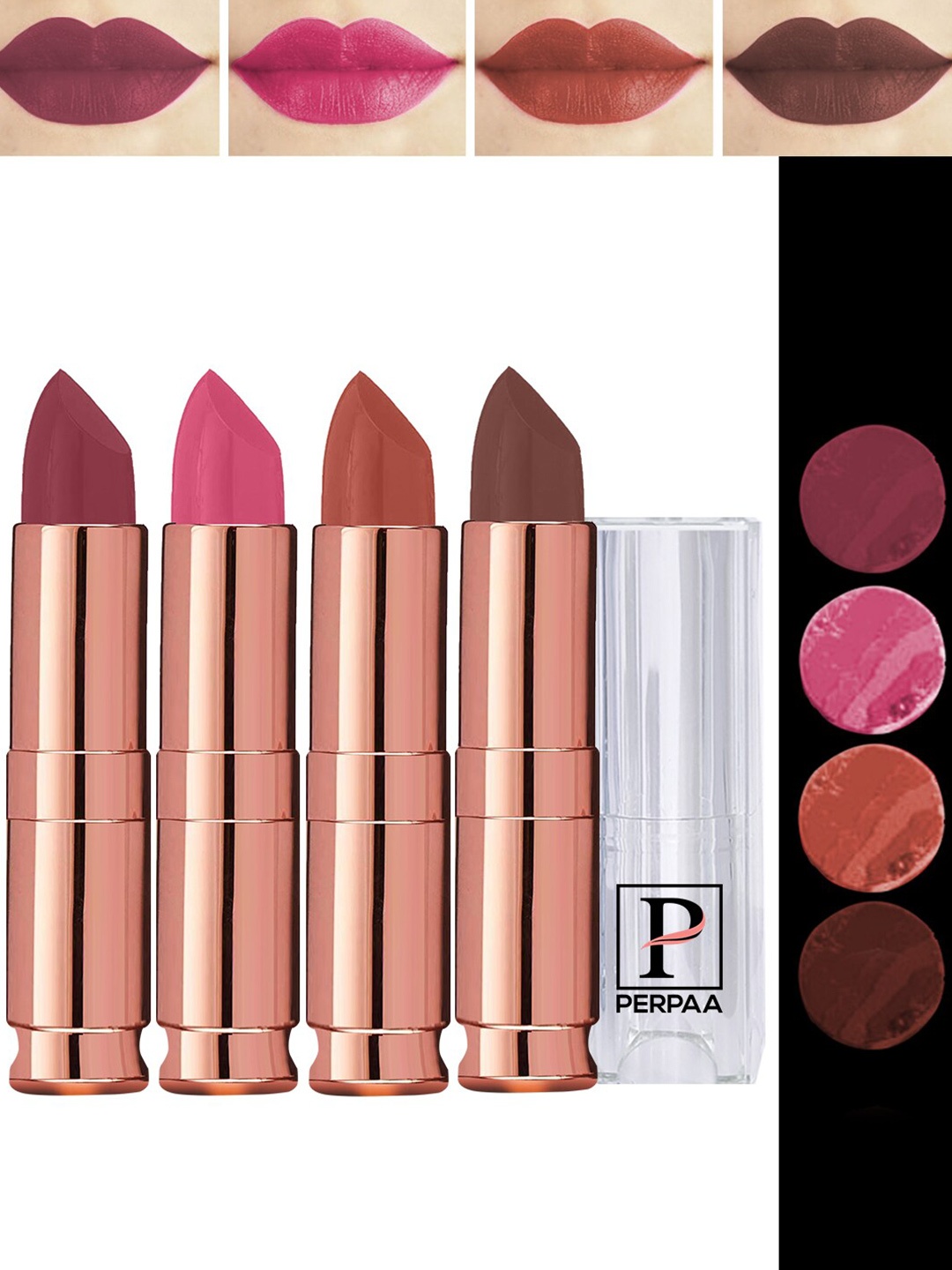 

PERPAA Antique Set Of 4 Velvet Matte Lipstick - 3.5g Each - Pink-Nude-Brown-Mauve