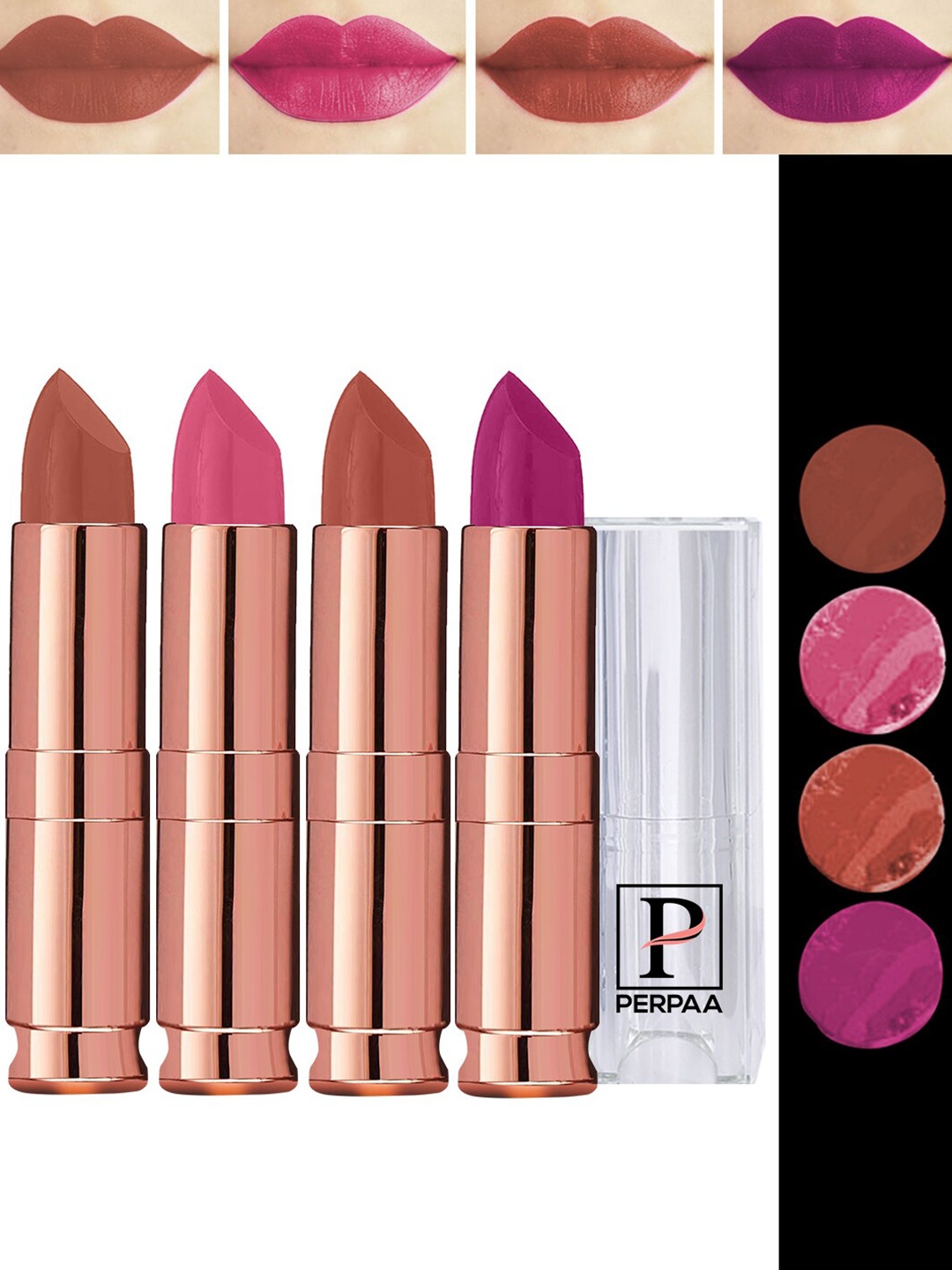 

PERPAA Antique Set Of 4 Velvet Matte Lipsticks 3.5g Each - Magenta-Pink-Nude-Nude Brown