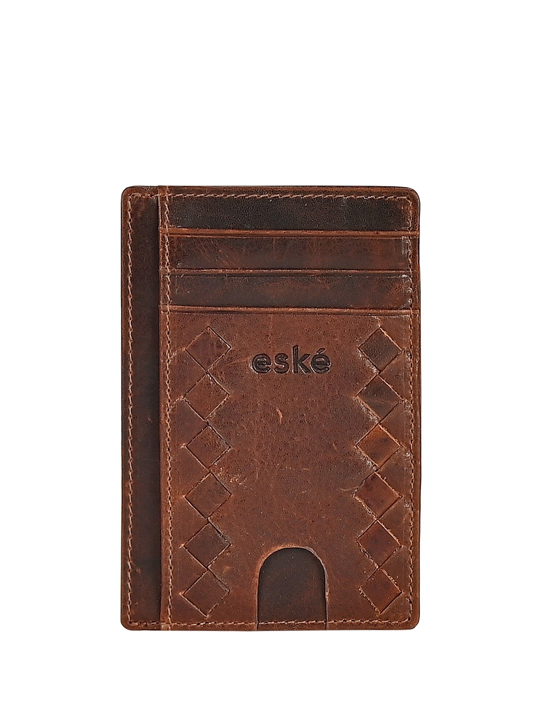 

Eske Unisex Geometric Textured Leather Card Holder, Tan