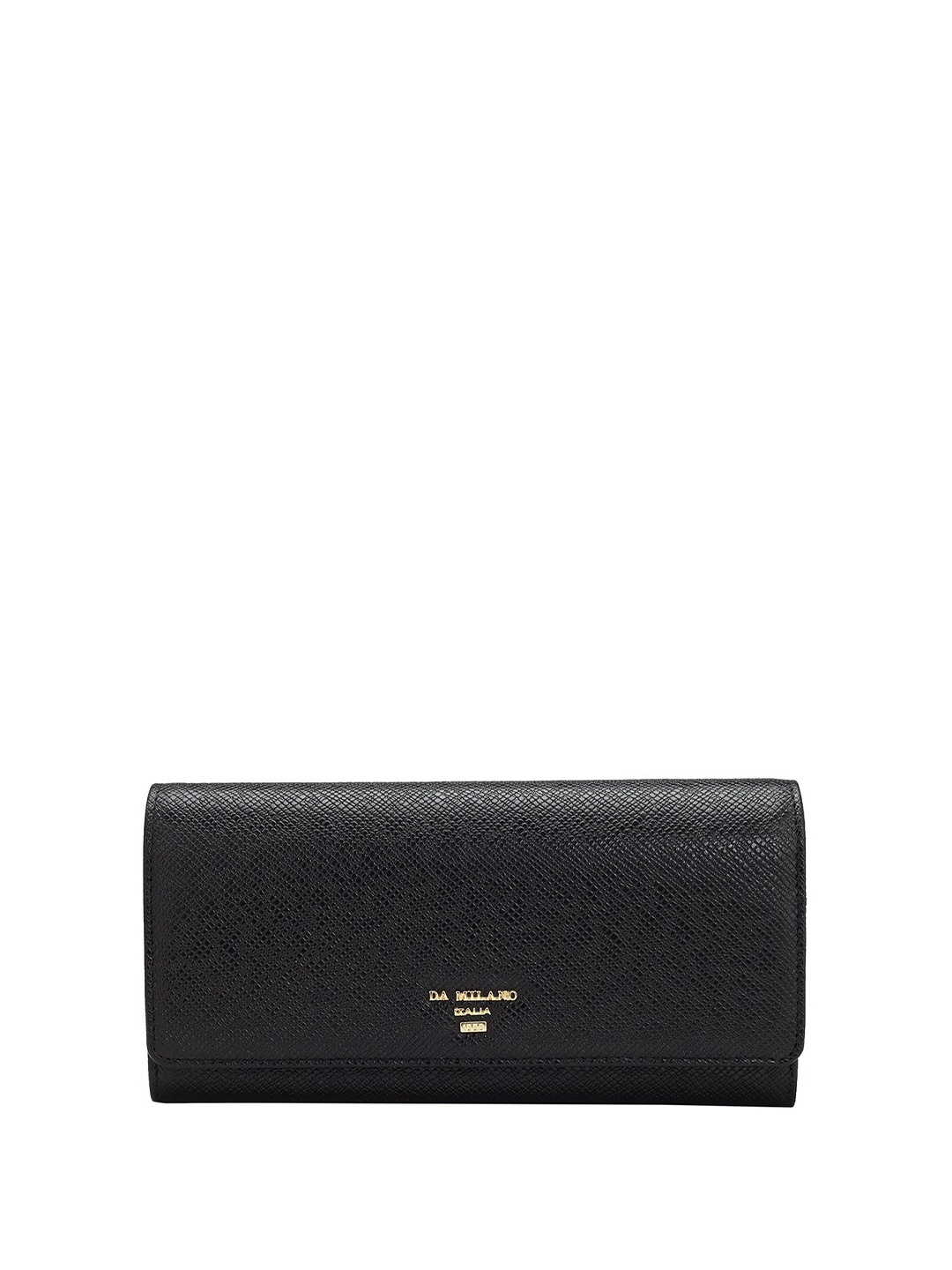 

Da Milano Women Textured Leather Envelope Wallet, Black