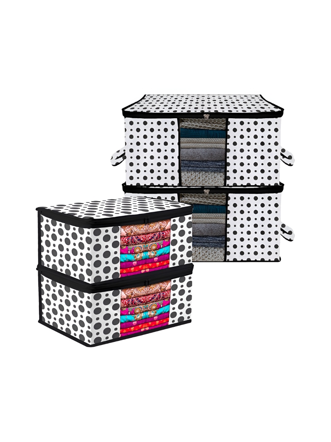 

Kuber Industries Black & White 4 Pieces Reusable Sweater Bag Organisers