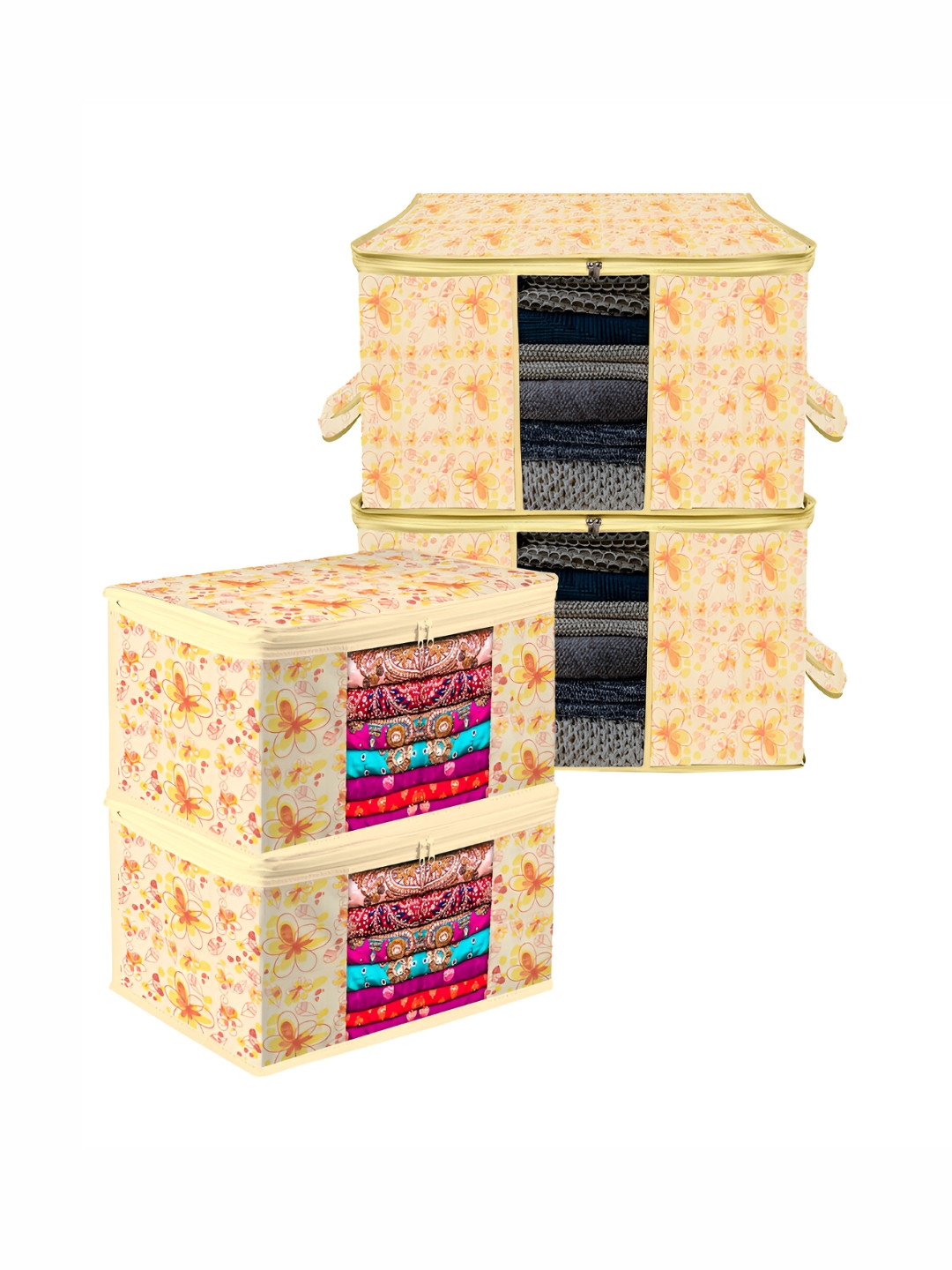 

Kuber Industries Cream 4 Pieces Reusable Sweater Bag Organisers