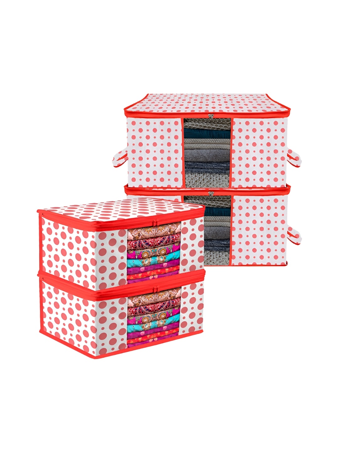 

Kuber Industries Red & White 4 Pieces Reusable Multi-Utility Organisers