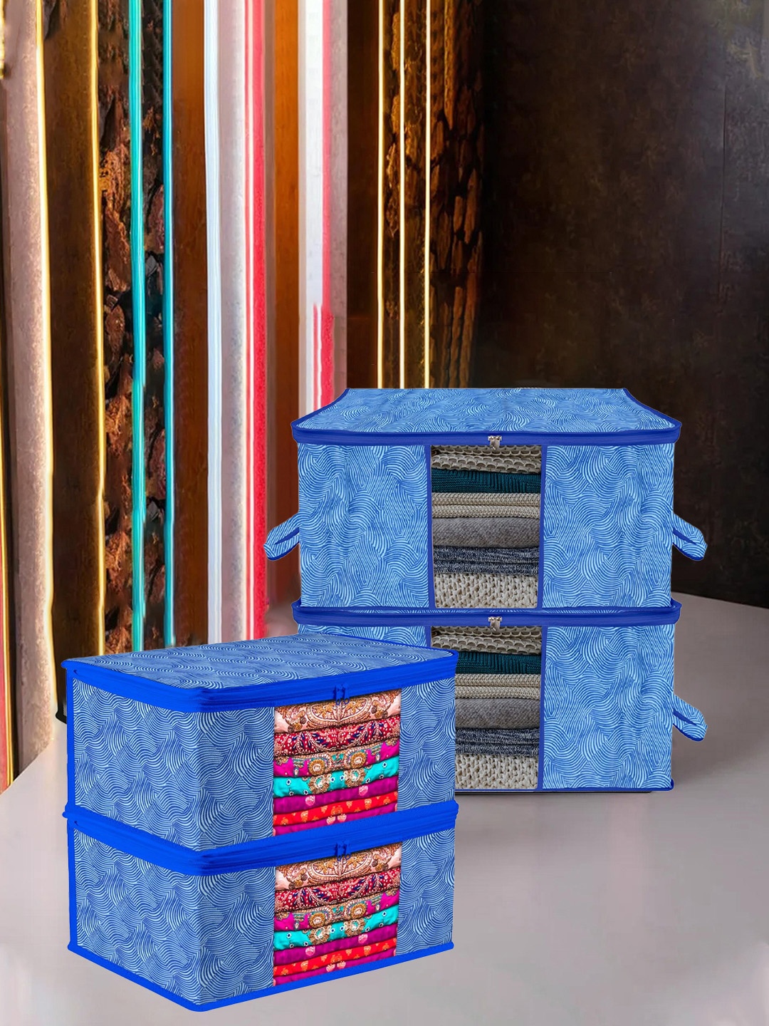 

Kuber Industries Blue 4 Pieces Reusable Multi-Utility Organisers