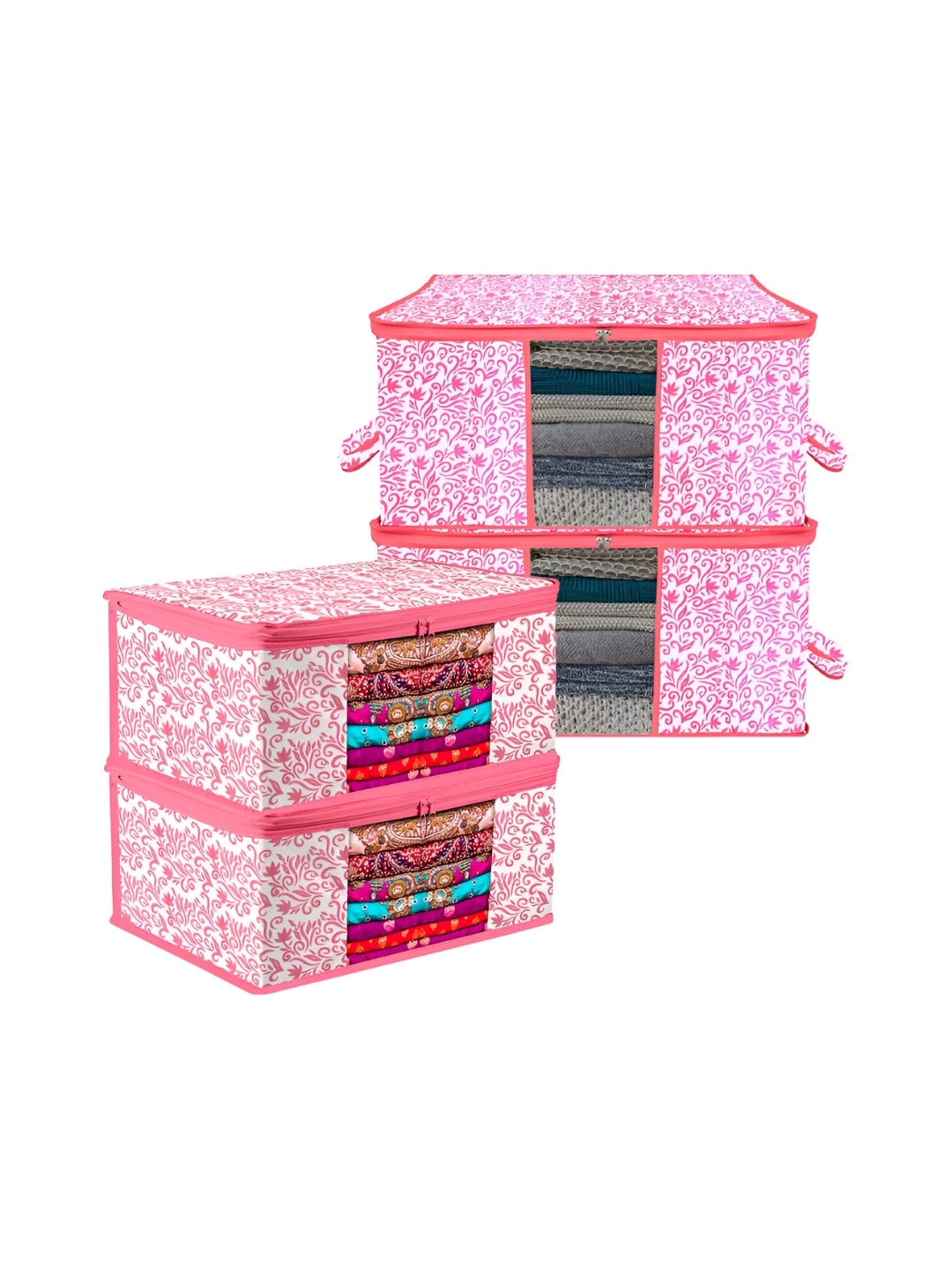 

Kuber Industries Pink & White 4 Pieces Reusable Multi-Utility Organisers