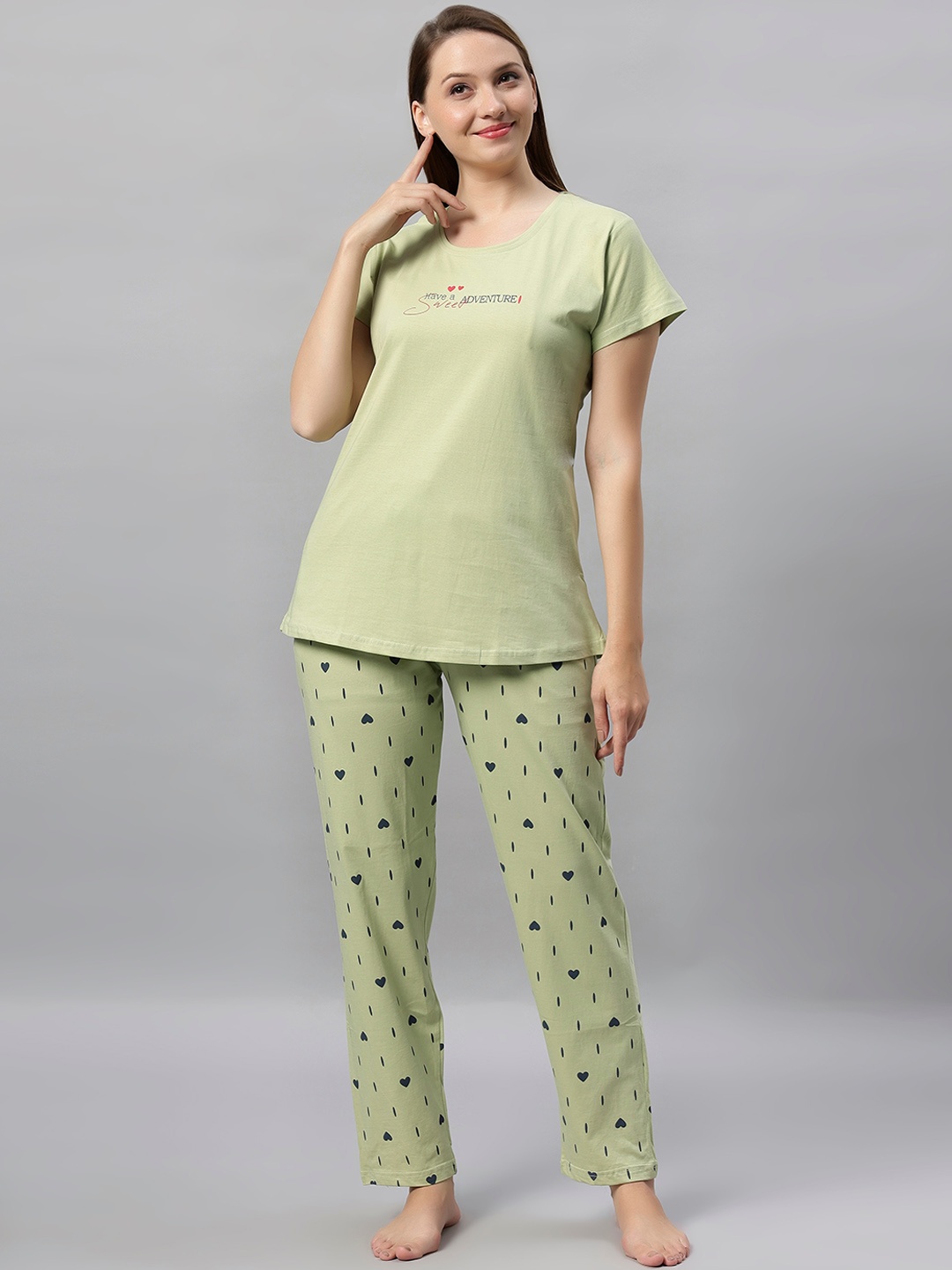 

DZZO Printed Pure Cotton Night suit, Lime green