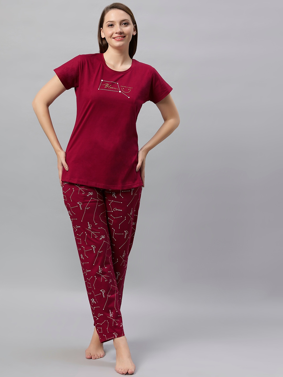 

DZZO Printed Pure Cotton Night suit, Red