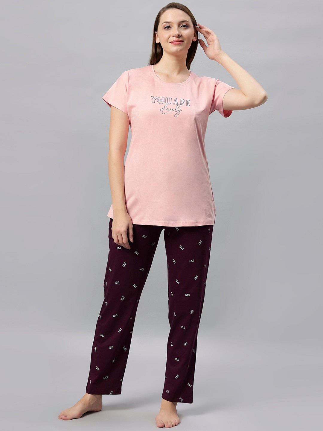 

DZZO Printed Pure Cotton Night suit, Peach