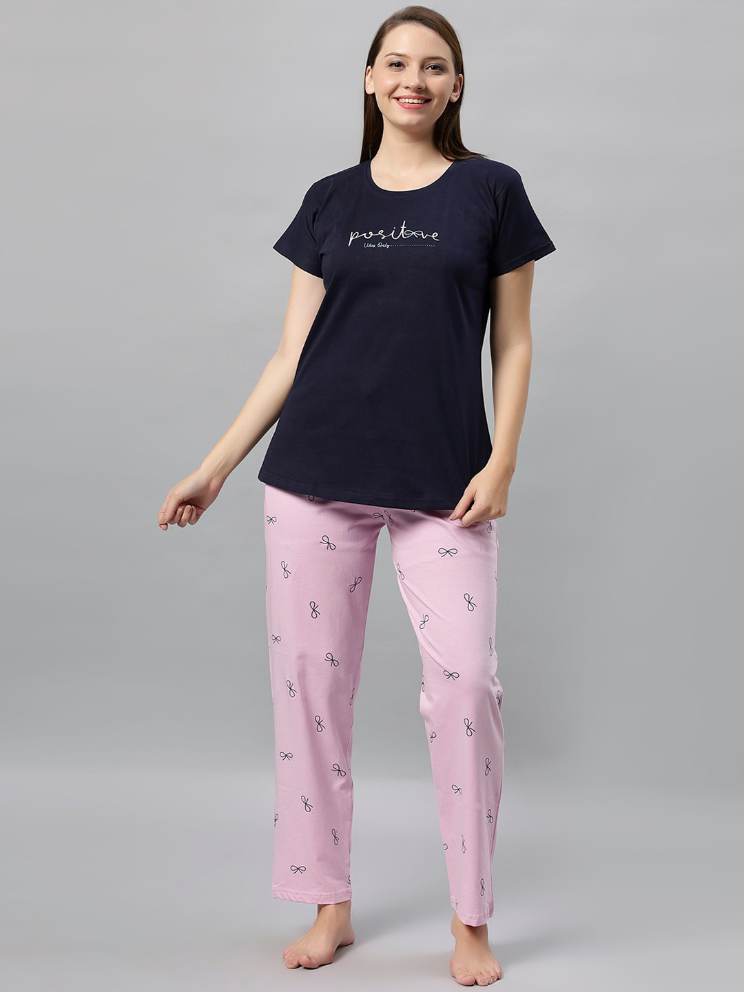 

DZZO Printed Pure Cotton Night suit, Navy blue