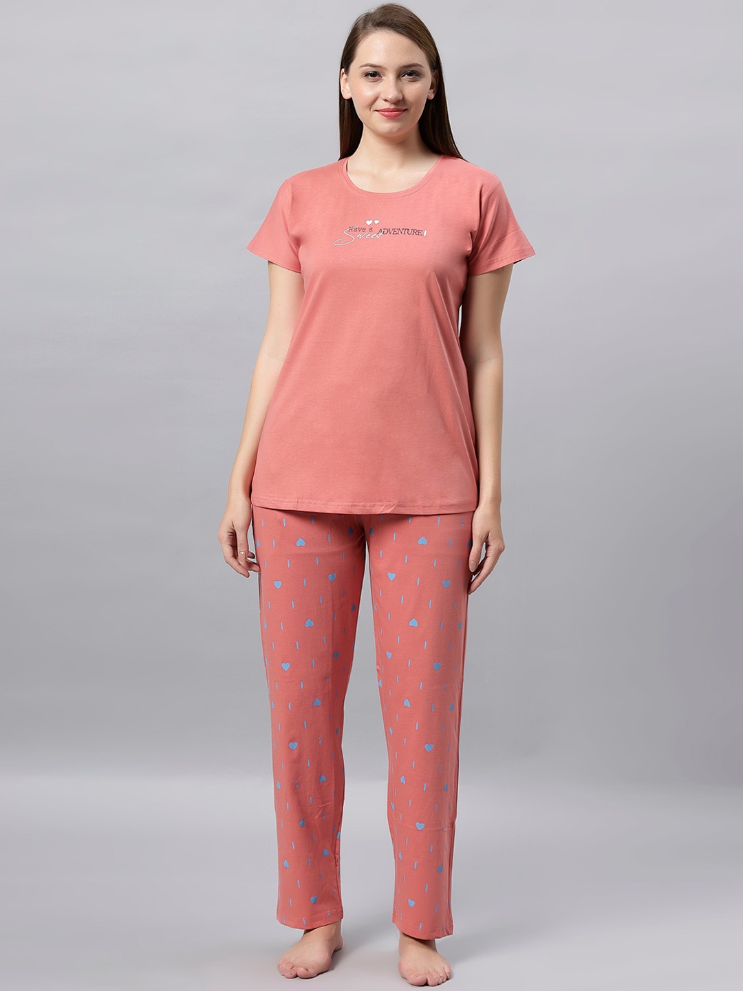 

DZZO Printed Pure Cotton Night suit, Peach