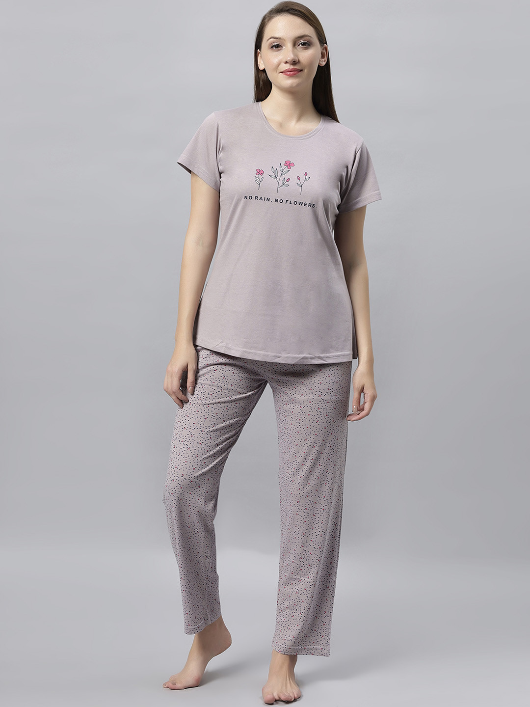 

DZZO Printed Pure Cotton Night suit, Cream