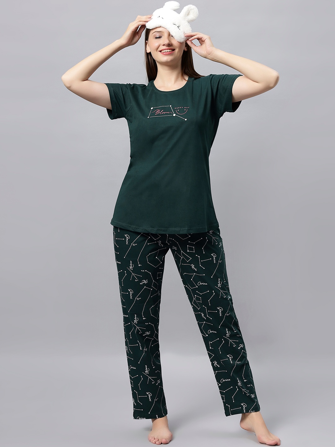 

DZZO Printed Pure Cotton Night suit, Green