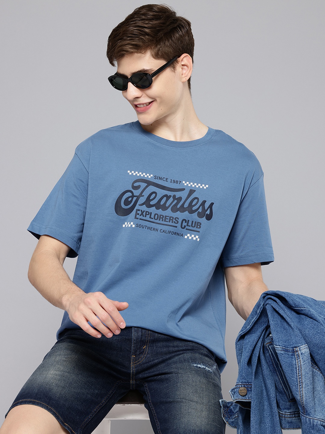 

Aeropostale Typography Print Drop-Shoulder Sleeves Pure Cotton T-shirt, Blue