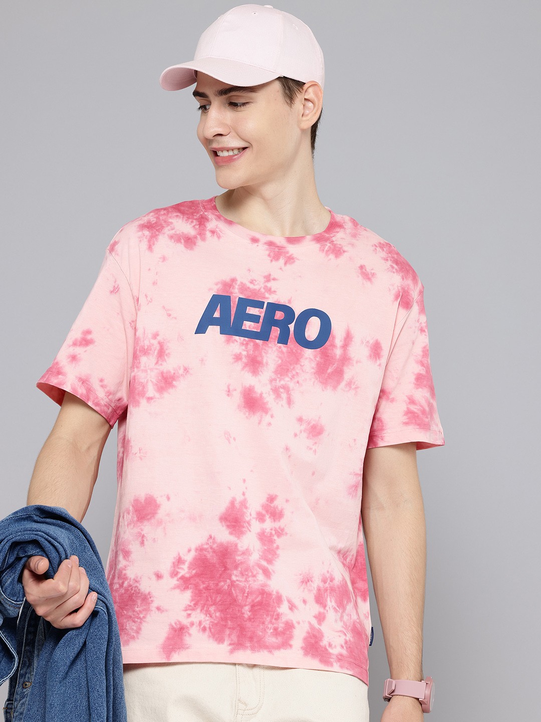 

Aeropostale Tie & Dye Drop-Shoulder Sleeves Pure Cotton Relaxed Fit T-shirt, Pink