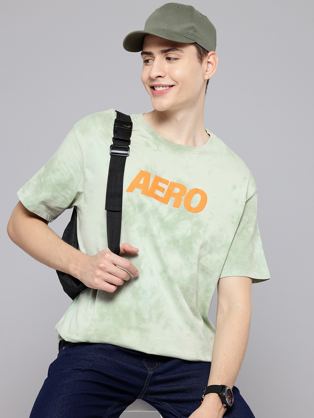 

Aeropostale Tie & Dye Drop-Shoulder Sleeves Pure Cotton T-shirt, Sea green