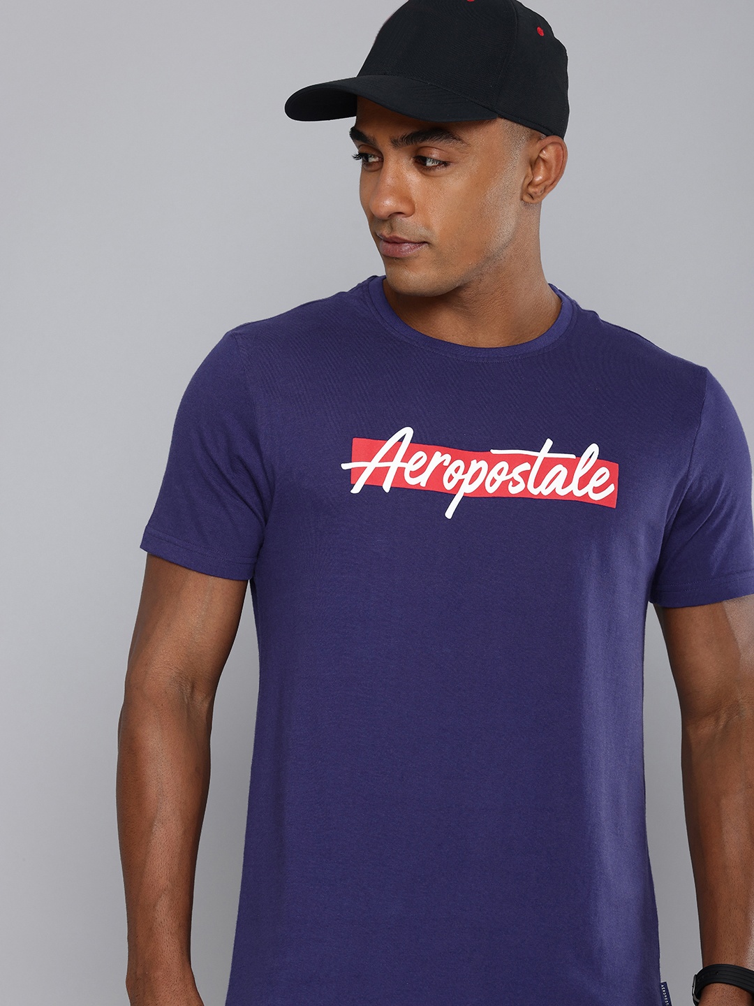 

Aeropostale Brand Logo Rubber Printed Pure Cotton T-shirt, Navy blue