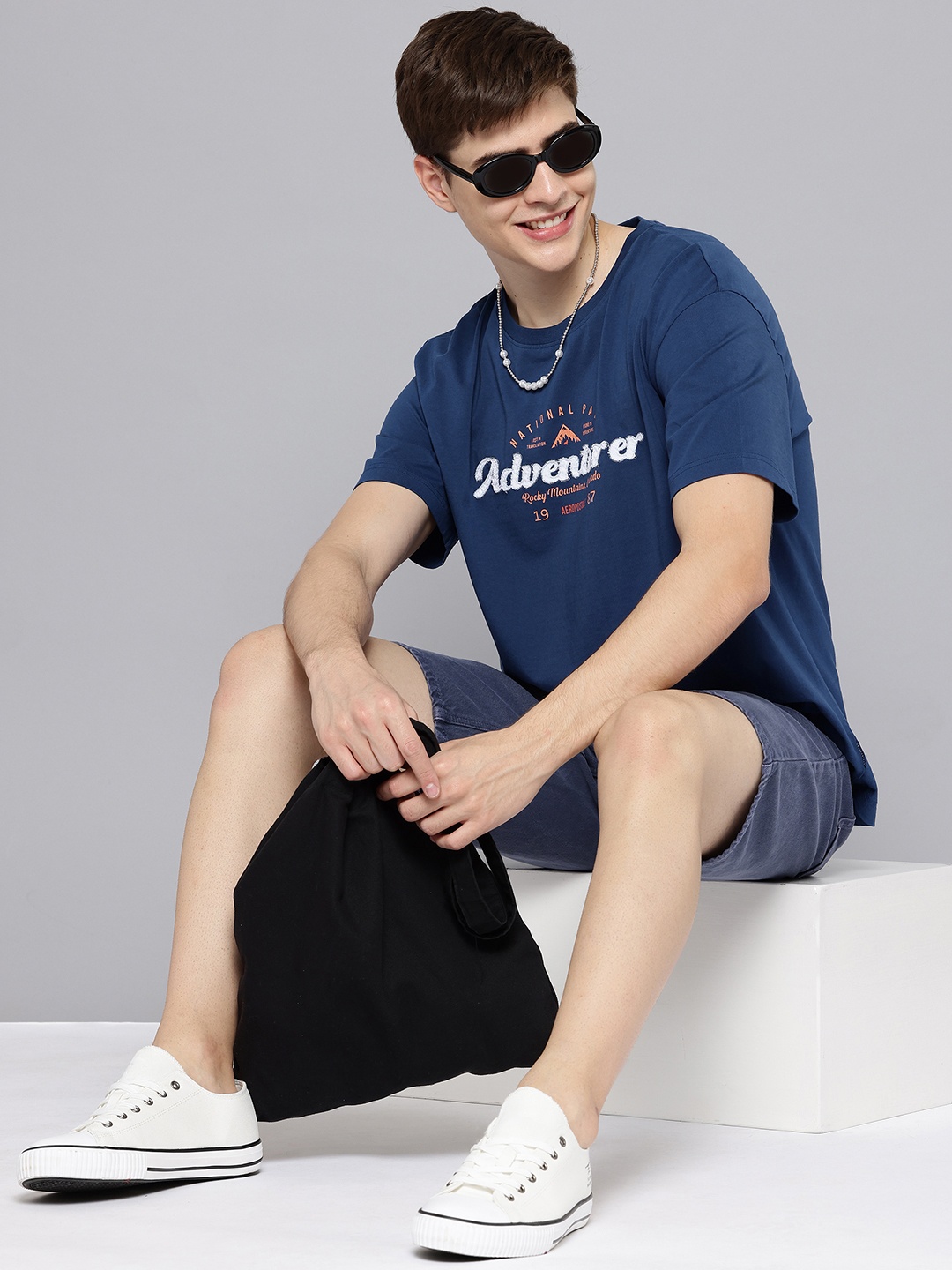 

Aeropostale Brand Logo Printed Pure Cotton Relaxed Fit T-shirt, Navy blue