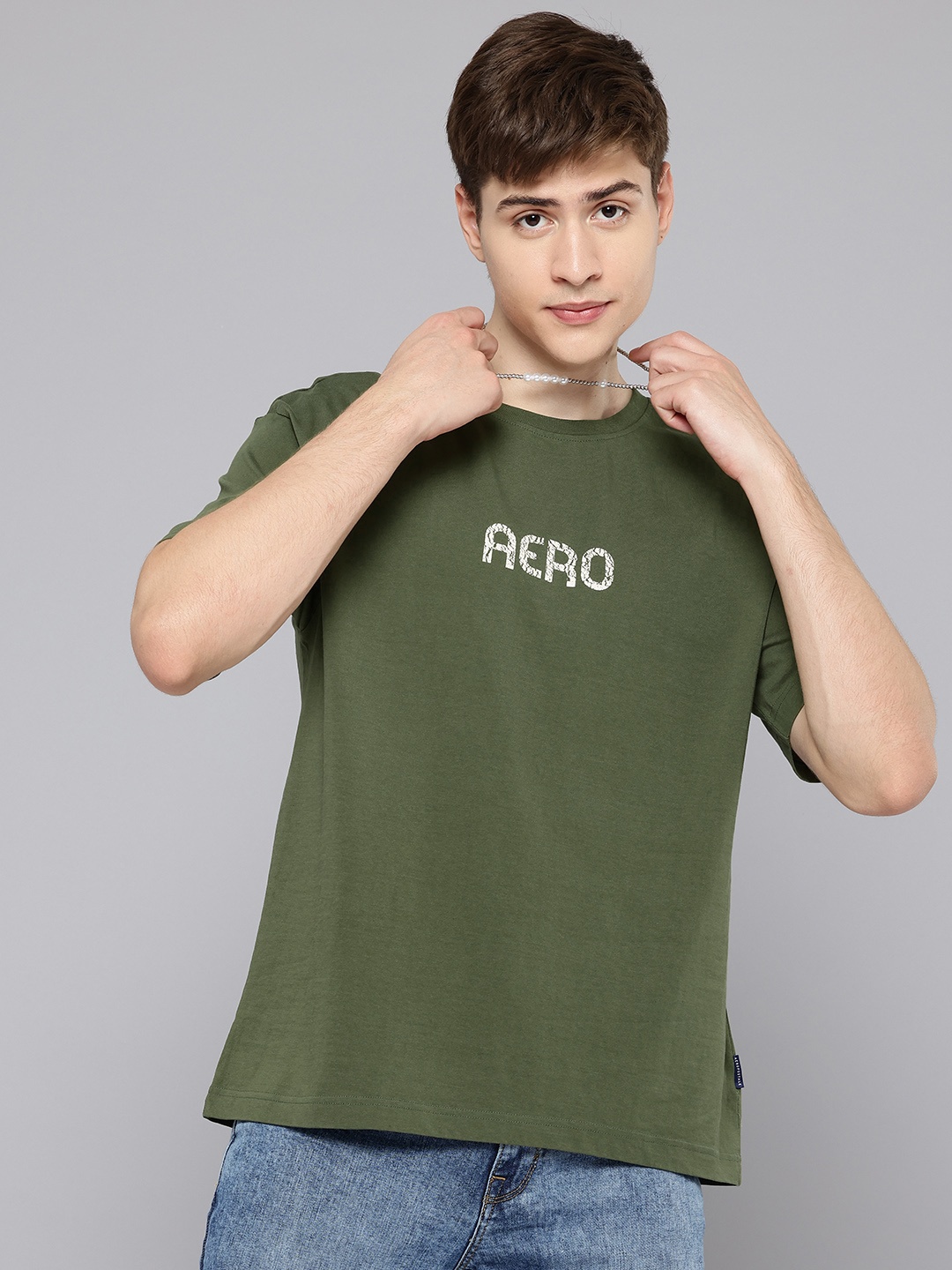 

Aeropostale Printed Drop-Shoulder Pure Cotton Relaxed Fit T-shirt, Green