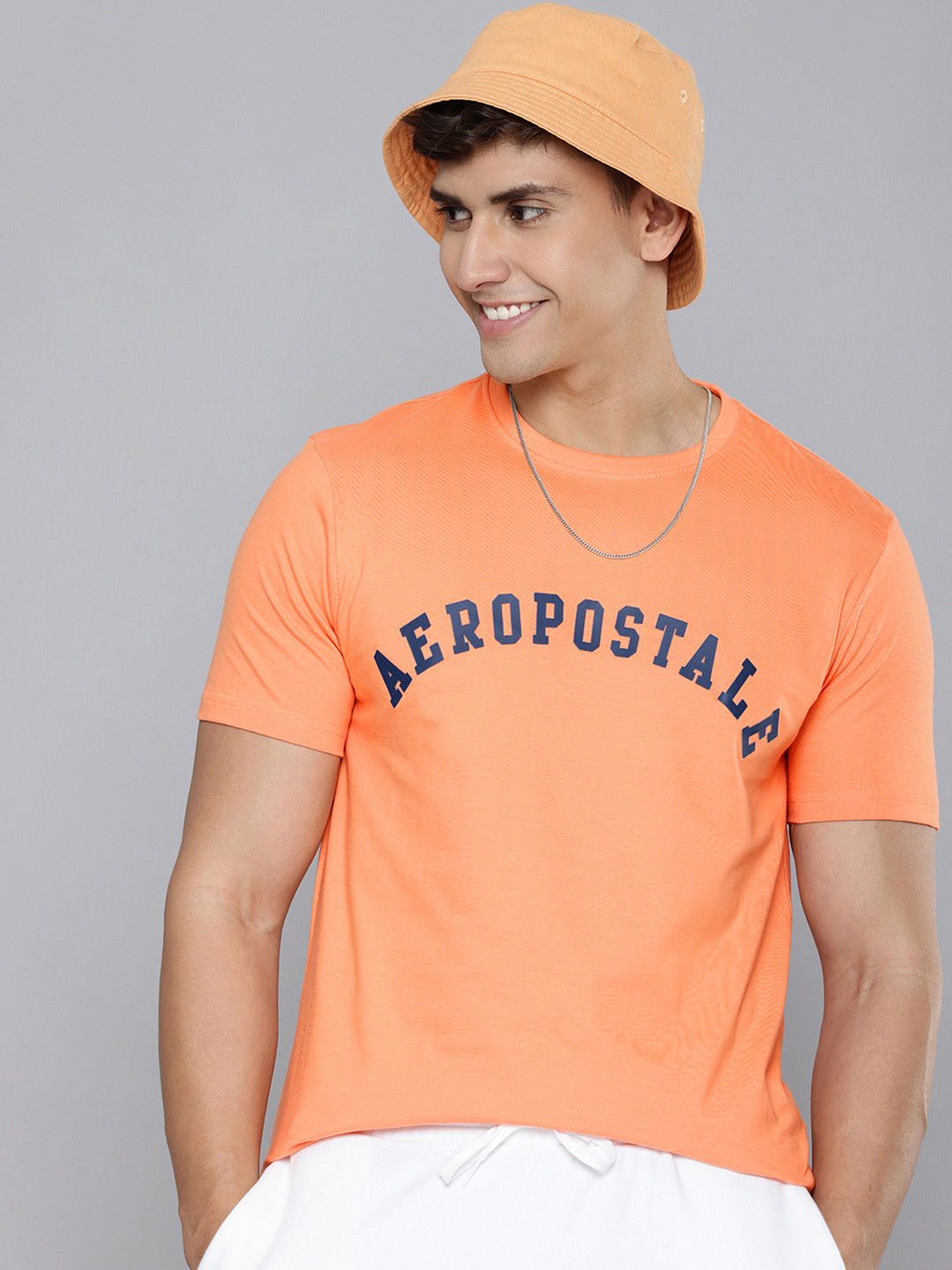 

Aeropostale Brand Logo Rubber Print Detail Pure Cotton T-shirt, Orange