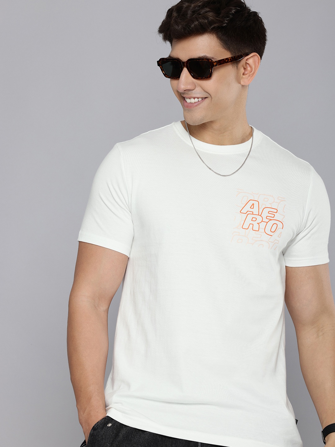 

Aeropostale Brand Logo Rubber Print Detail Pure Cotton T-shirt, White