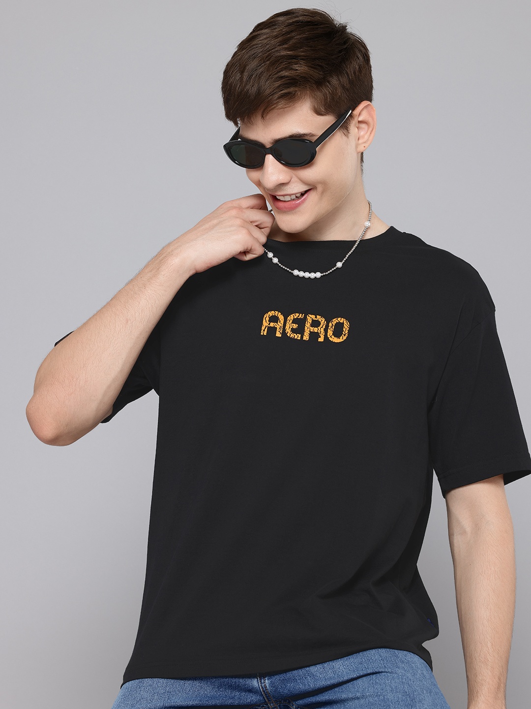 

Aeropostale Typography Printed Pure Cotton Relaxed Fit T-shirt, Black