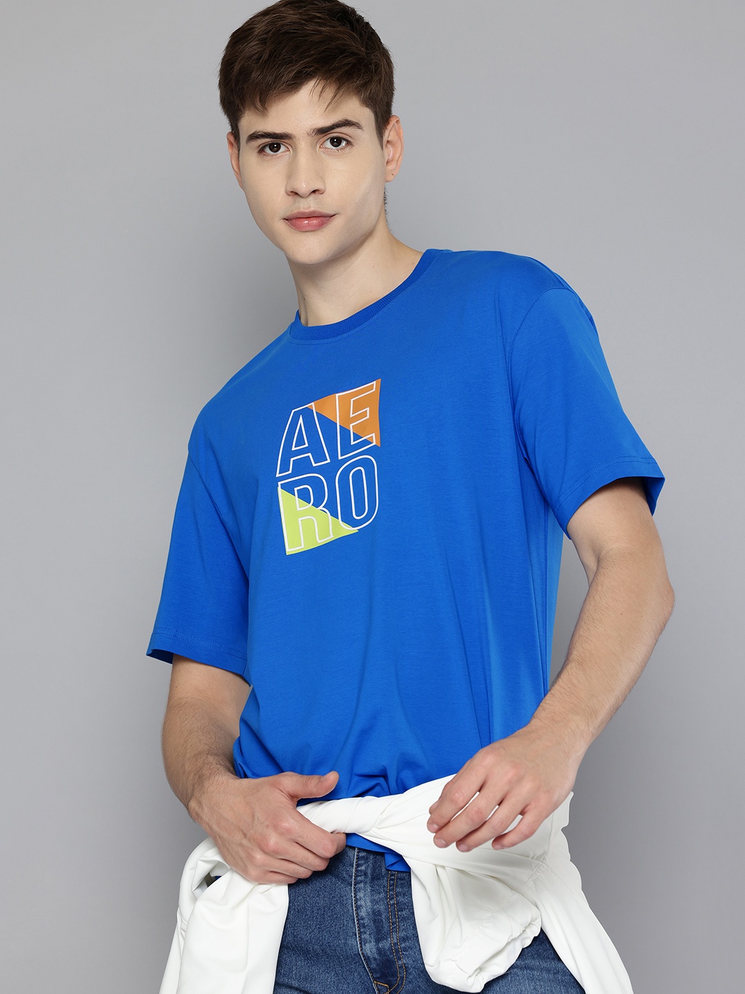 

Aeropostale Brand Logo Print Drop-Shoulder Sleeves T-shirt, Blue