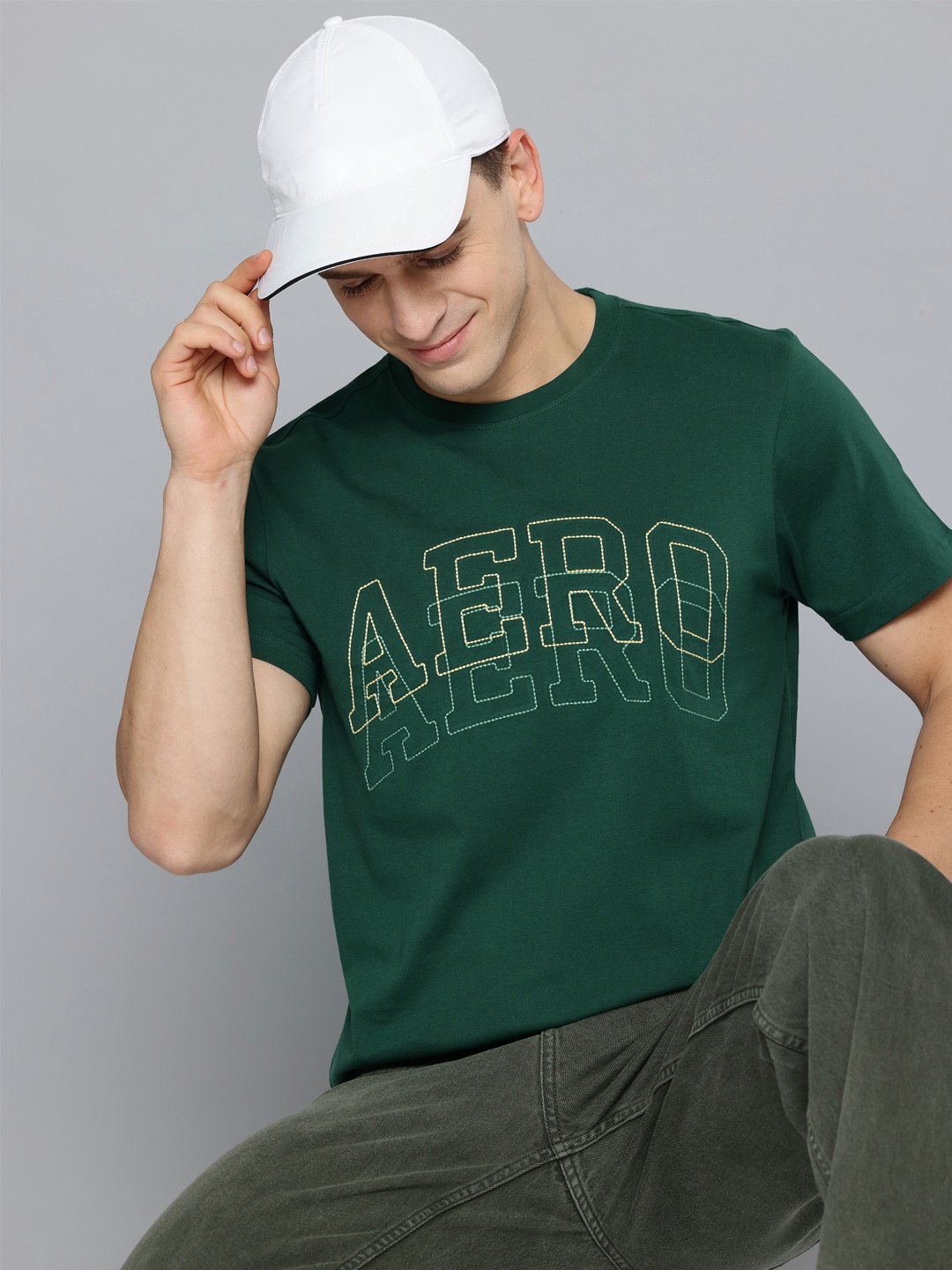 

Aeropostale Brand Logo Embroidered Pure Cotton T-shirt, Green