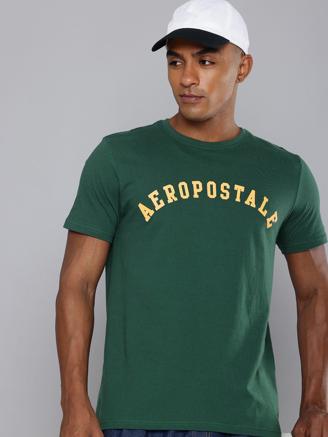 

Aeropostale Brand Logo Rubber Print Detail Pure Cotton T-shirt, Green