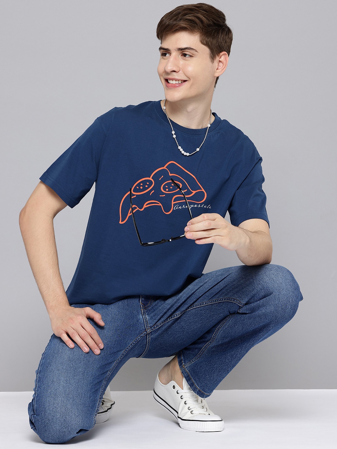 

Aeropostale Typography Printed Pure Cotton Relaxed Fit T-shirt, Navy blue