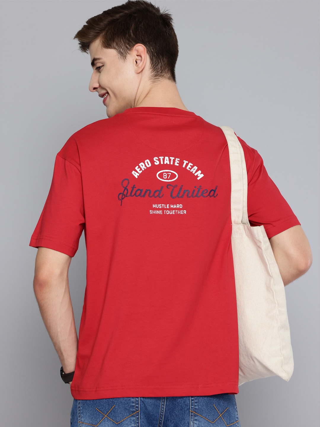

Aeropostale Men Printed Pure Cotton Relaxed Fit T-shirt, Red
